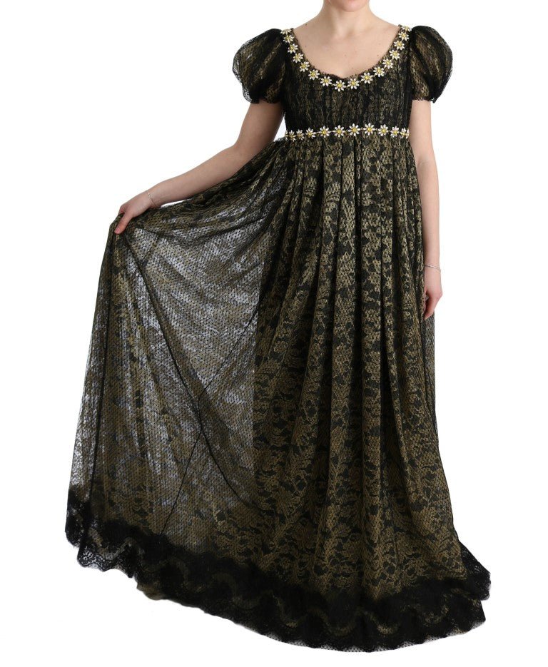 Dolce & Gabbana Sunflower Lace Crystal Maxi Shift Dress - Sandy Store ByNet