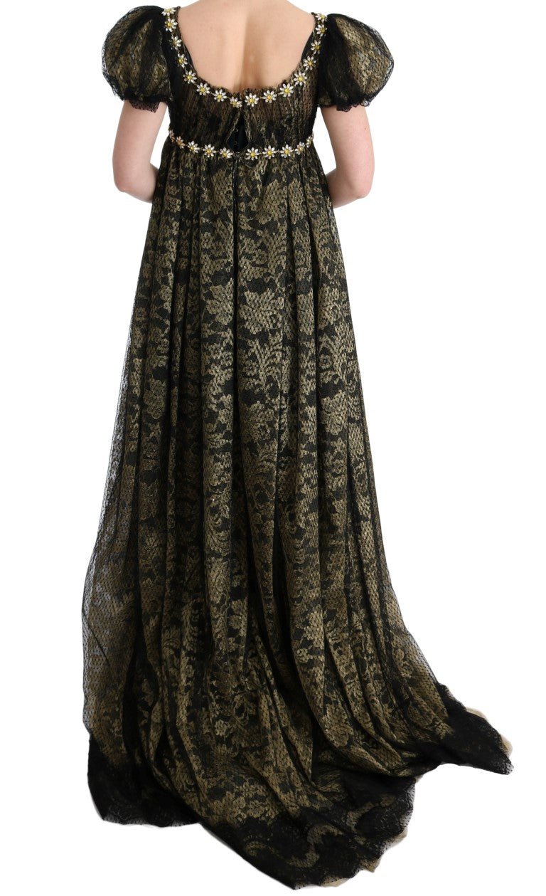 Dolce & Gabbana Sunflower Lace Crystal Maxi Shift Dress - Sandy Store ByNet