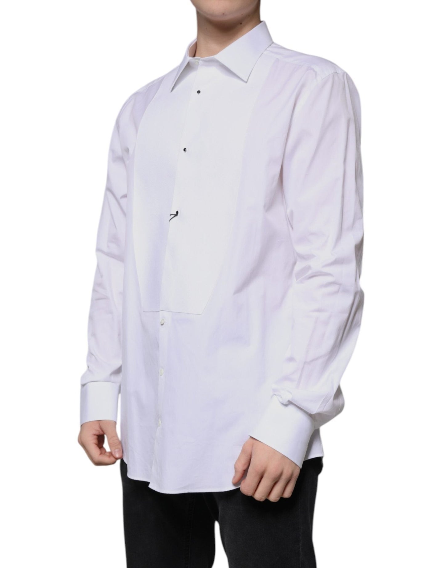 Dolce & Gabbana White Bib Cotton Poplin GOLD Formal Shirt - Sandy Store ByNet