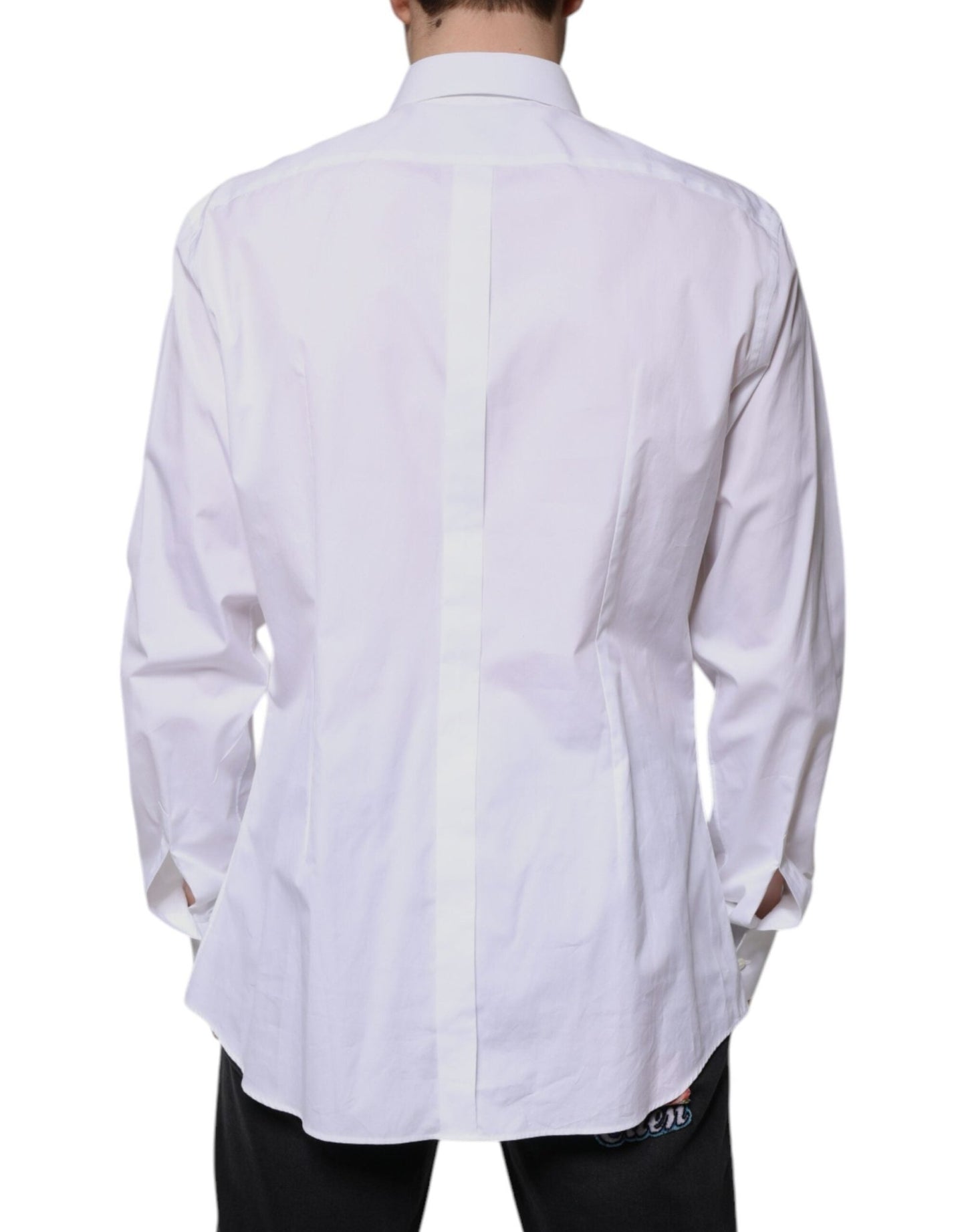 Dolce & Gabbana White Bib Cotton Poplin GOLD Formal Shirt - Sandy Store ByNet