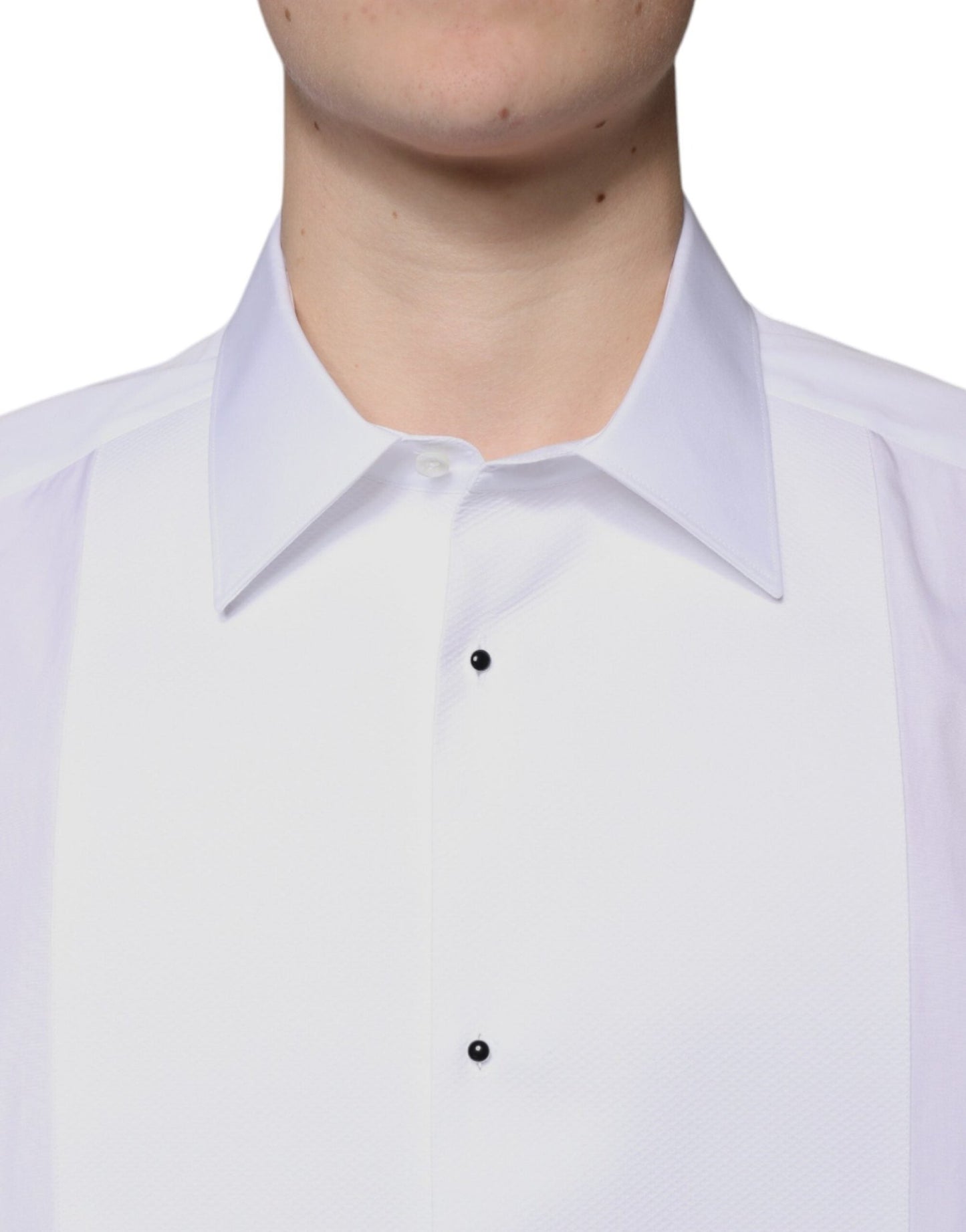 Dolce & Gabbana White Bib Cotton Poplin GOLD Formal Shirt - Sandy Store ByNet