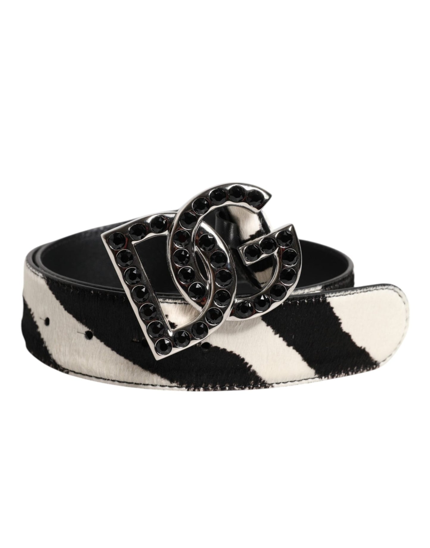 Dolce & Gabbana White Black Leather Zebra DG Crystal Buckle Belt – 75 cm / 30 Inches par Dolce & Gabbana | Disponible sur Sandy Store ByNet