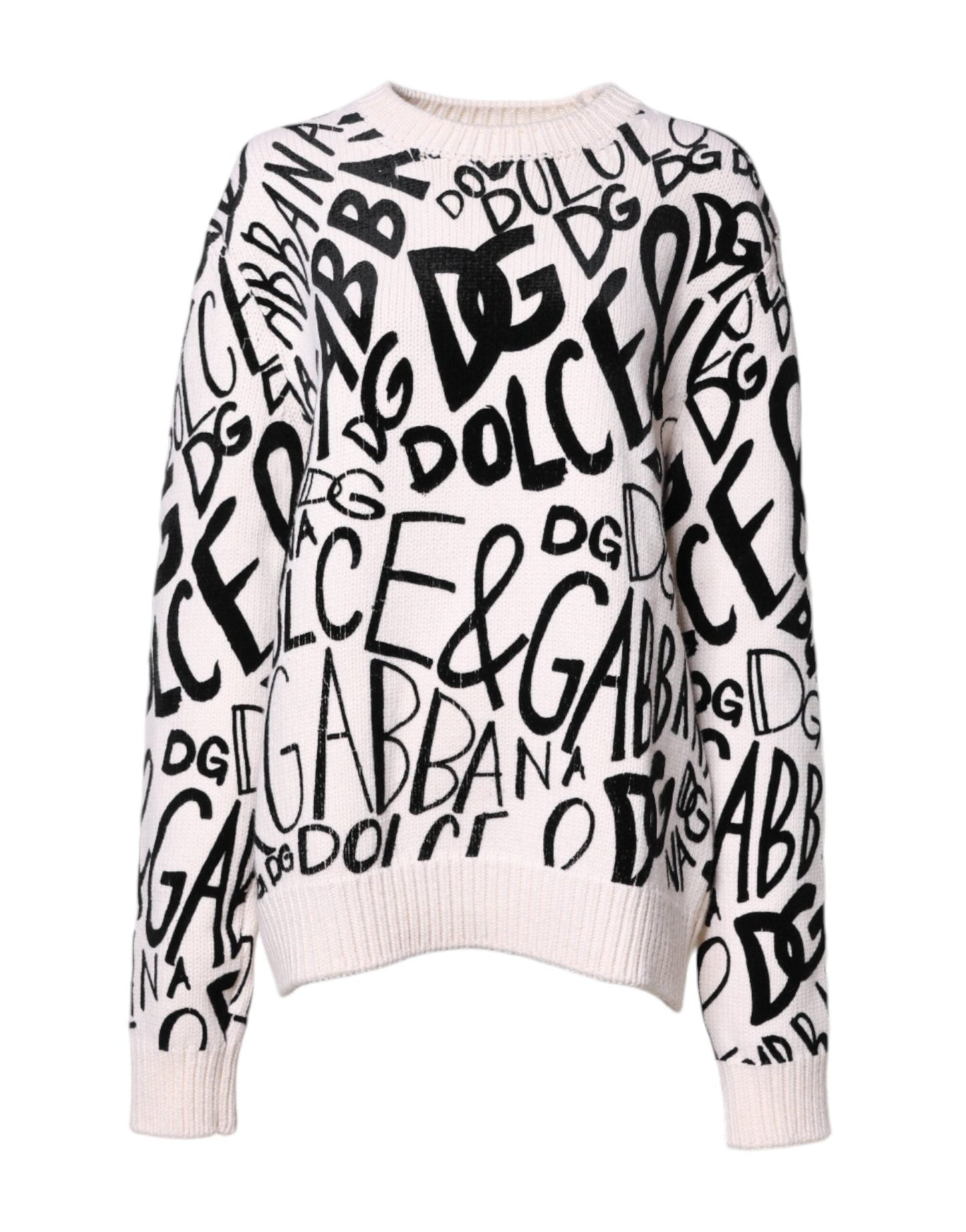 Dolce & Gabbana White Black Logo Print Women Pullover Sweater – IT40|S par Dolce & Gabbana | Disponible sur Sandy Store ByNet