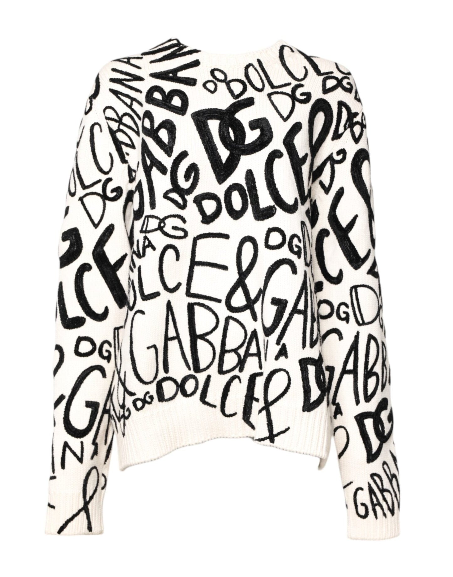Dolce & Gabbana White Black Logo Print Women Pullover Sweater – IT40|S par Dolce & Gabbana | Disponible sur Sandy Store ByNet