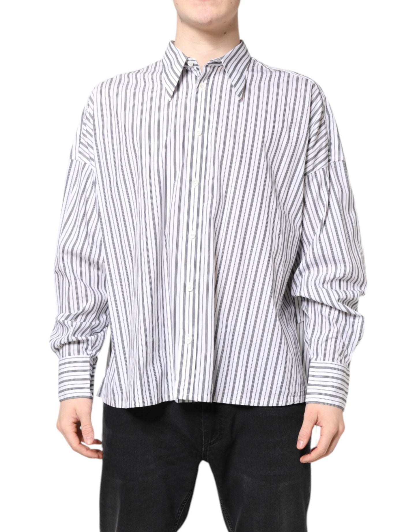 Dolce & Gabbana White Black Stripe Button Down Casual Shirt – IT40 | M par Dolce & Gabbana | Disponible sur Sandy Store ByNet