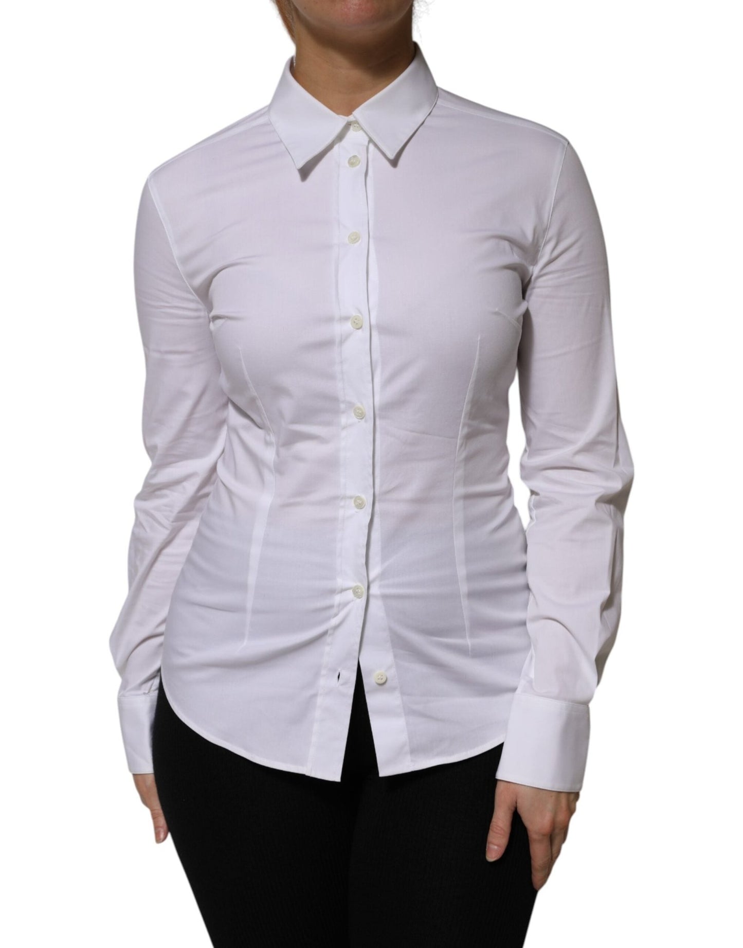 Dolce & Gabbana White Cotton Collared Long Sleeves Shirt Top – IT38 | XS par Dolce & Gabbana | Disponible sur Sandy Store ByNet