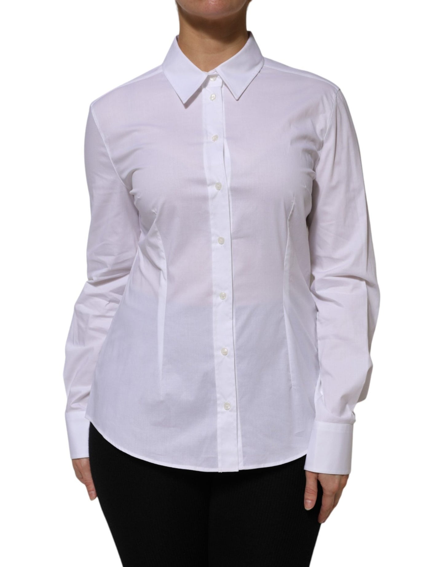 Dolce & Gabbana White Cotton Collared Long Sleeves Shirt Top – IT46|XL par Dolce & Gabbana | Disponible sur Sandy Store ByNet