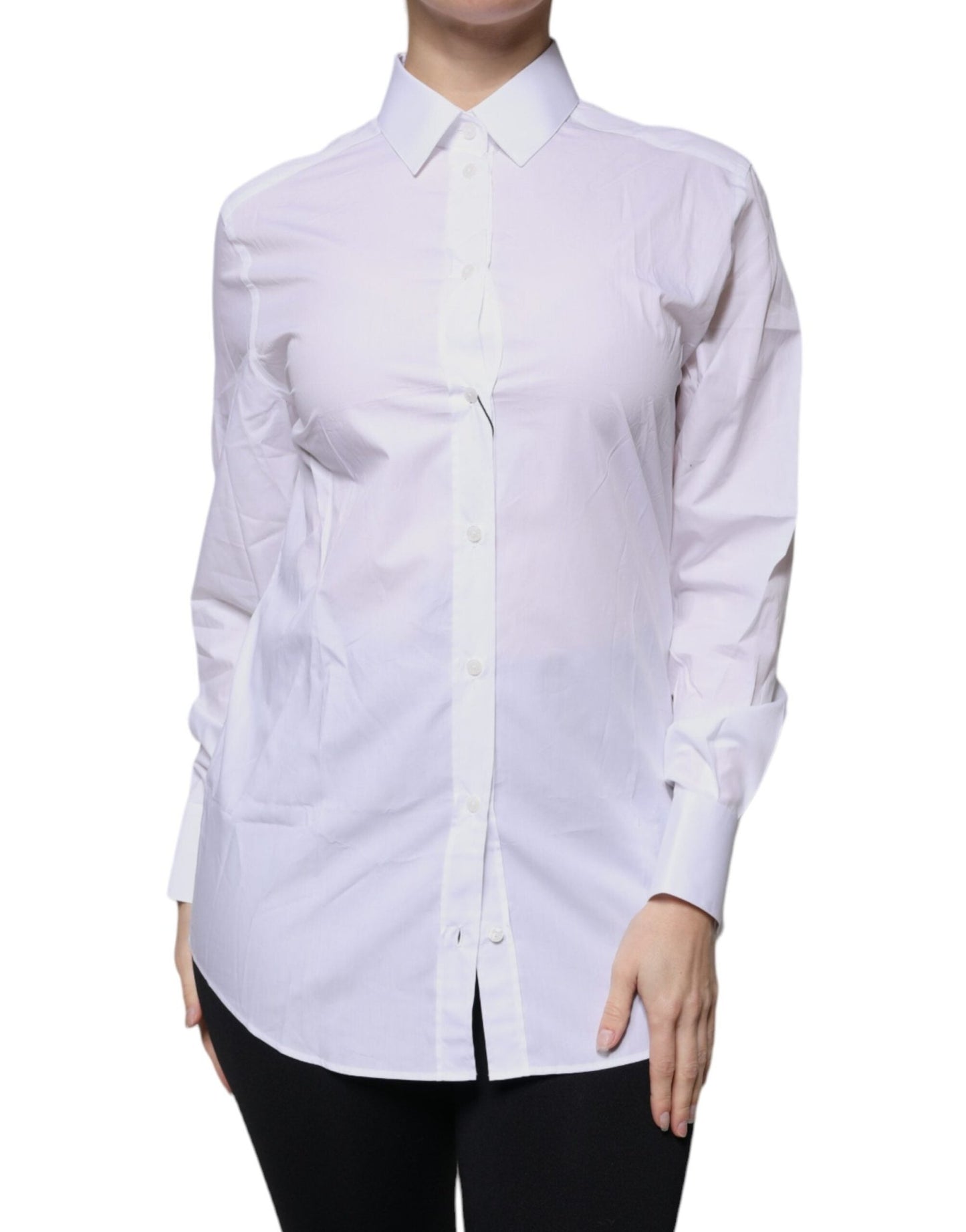 Dolce & Gabbana White Cotton Collared Long Sleeves Shirt Top – IT38 | XS par Dolce & Gabbana | Disponible sur Sandy Store ByNet