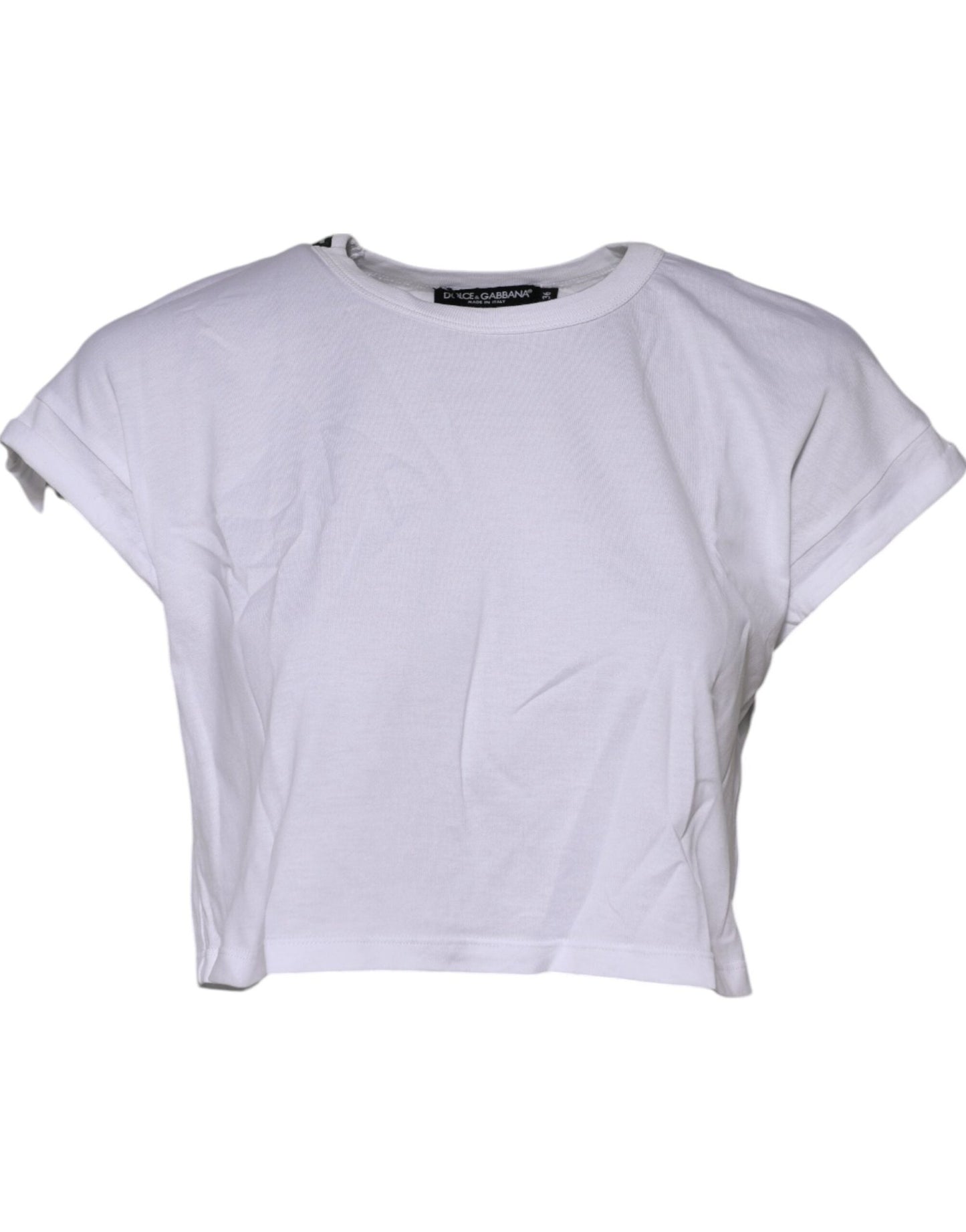 Dolce & Gabbana White Cotton Crew Neck Cropped Top T-shirt – IT36|XXS par Dolce & Gabbana | Disponible sur Sandy Store ByNet
