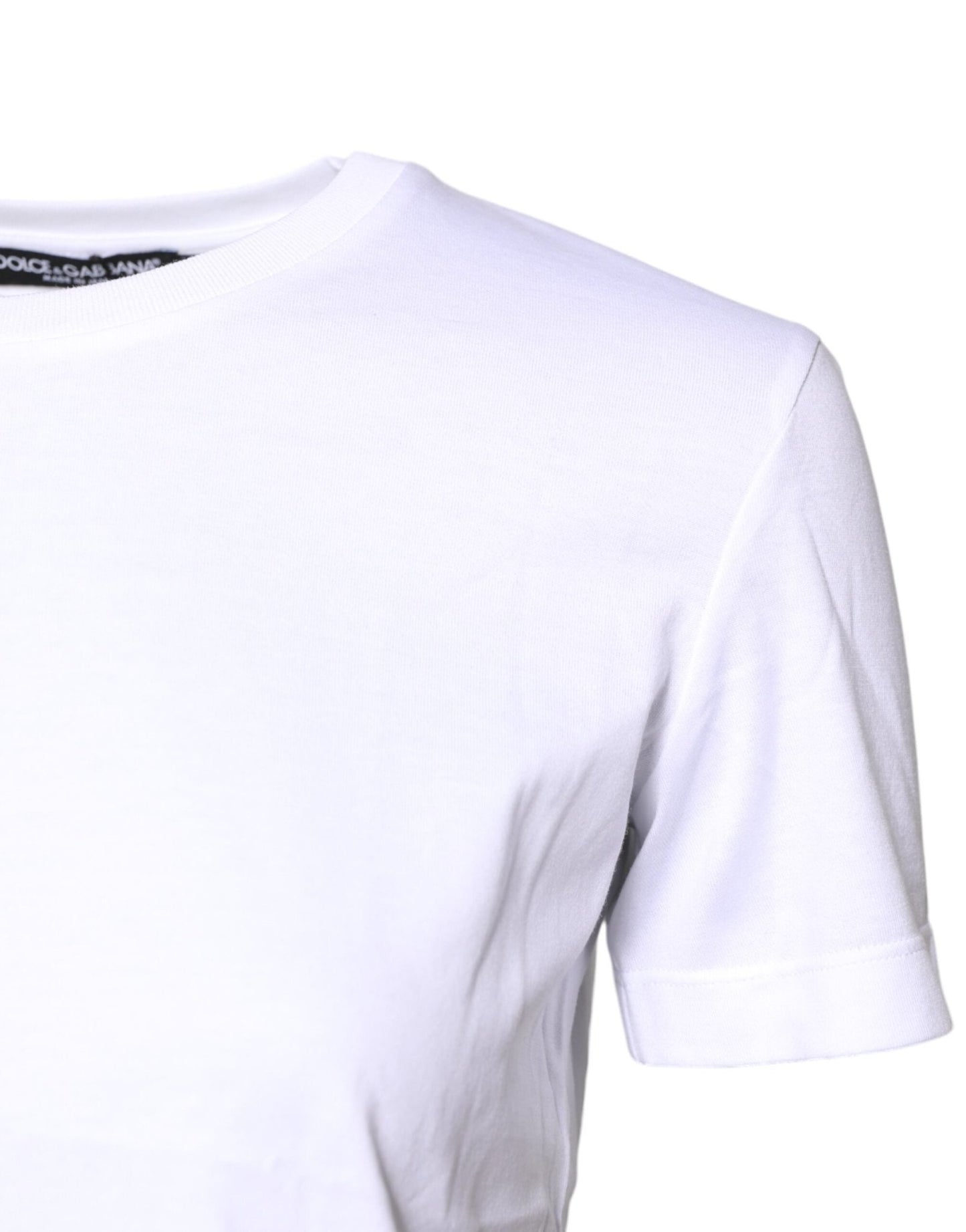 Dolce & Gabbana White Cotton Crew Neck Short Sleeves T-shirt - Sandy Store ByNet