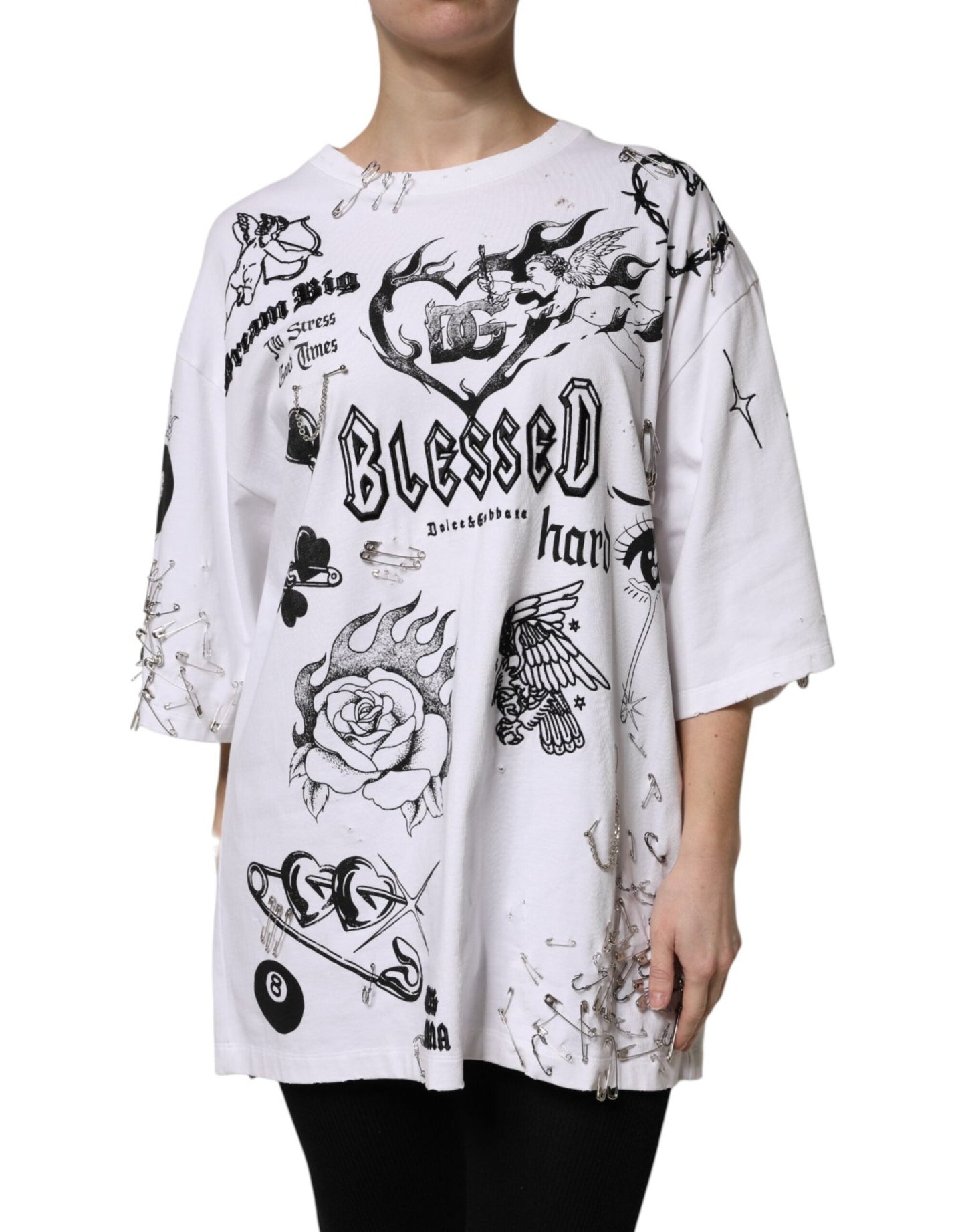 Dolce & Gabbana White Cotton DG BLESSED Printed T-shirt – IT44 | L par Dolce & Gabbana | Disponible sur Sandy Store ByNet