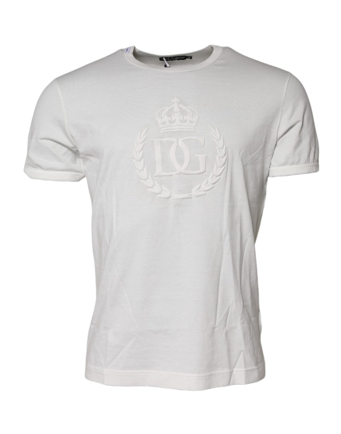 Dolce & Gabbana White Cotton DG Crown Embossed T-shirt – IT48 | M par Dolce & Gabbana | Disponible sur Sandy Store ByNet