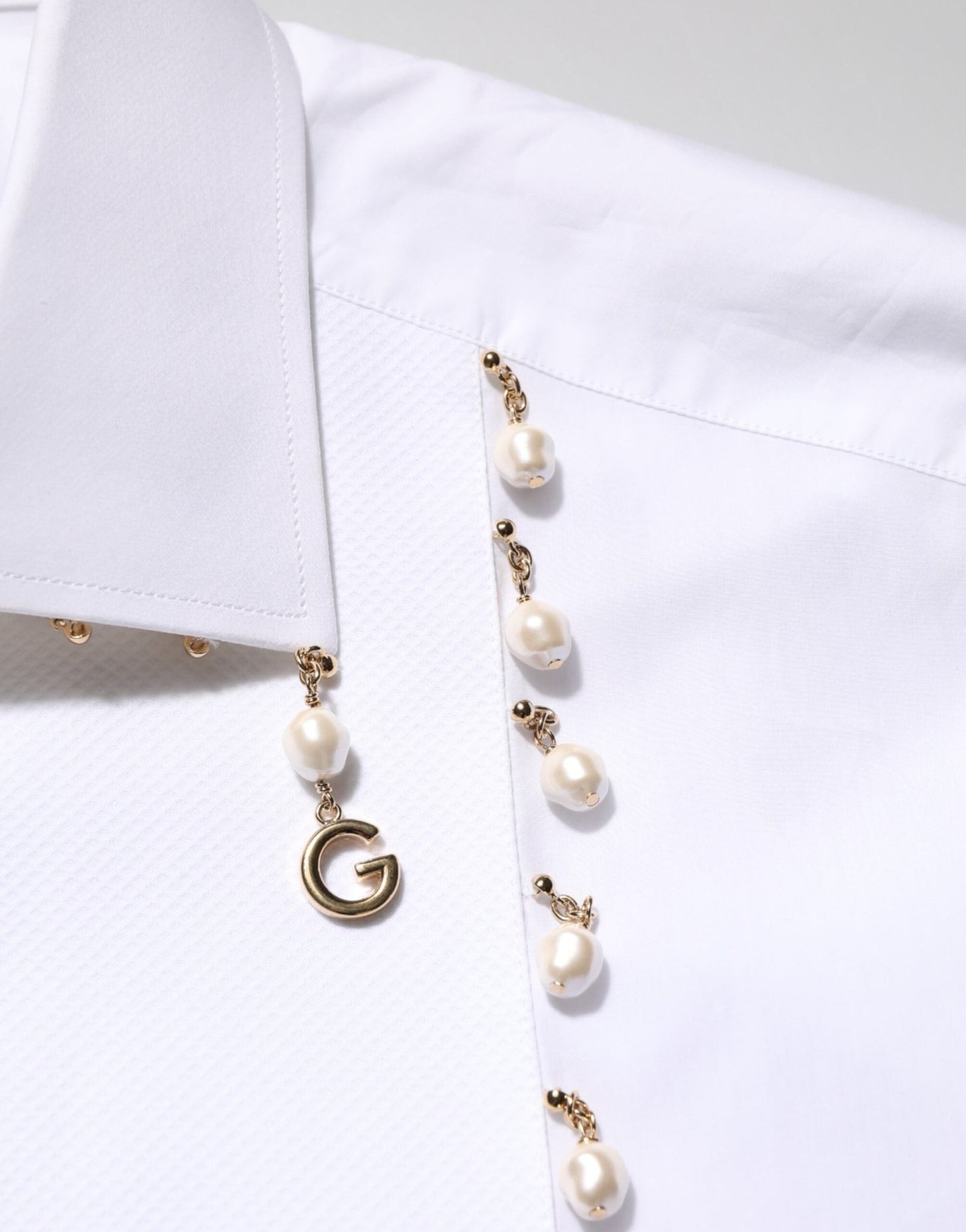 Dolce & Gabbana White Cotton DG Logo Pearl GOLD Formal Shirt – IT39 | S par Dolce & Gabbana | Disponible sur Sandy Store ByNet