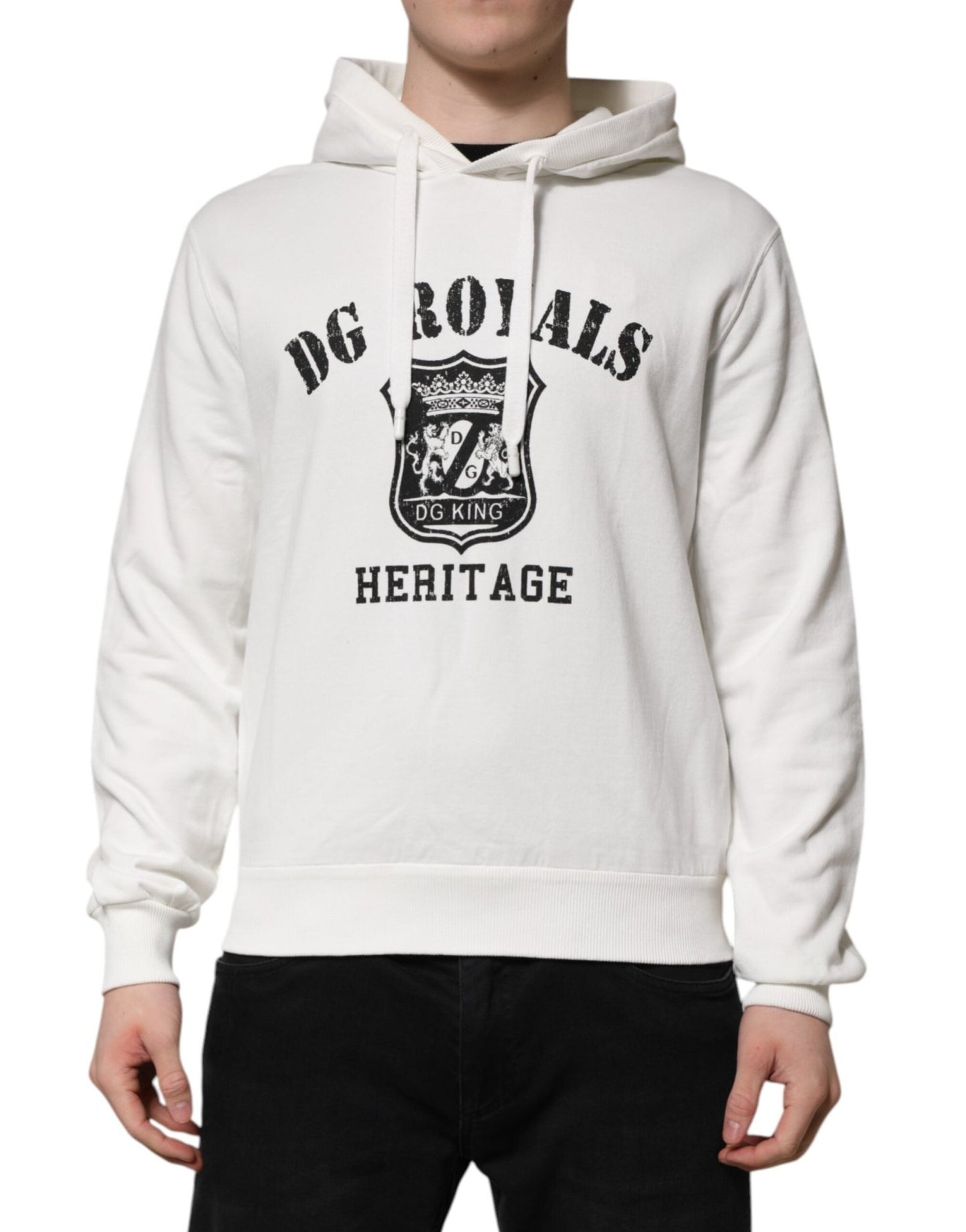 Dolce & Gabbana White Cotton DG ROYAL Print Hooded Sweater – IT44 | XS par Dolce & Gabbana | Disponible sur Sandy Store ByNet