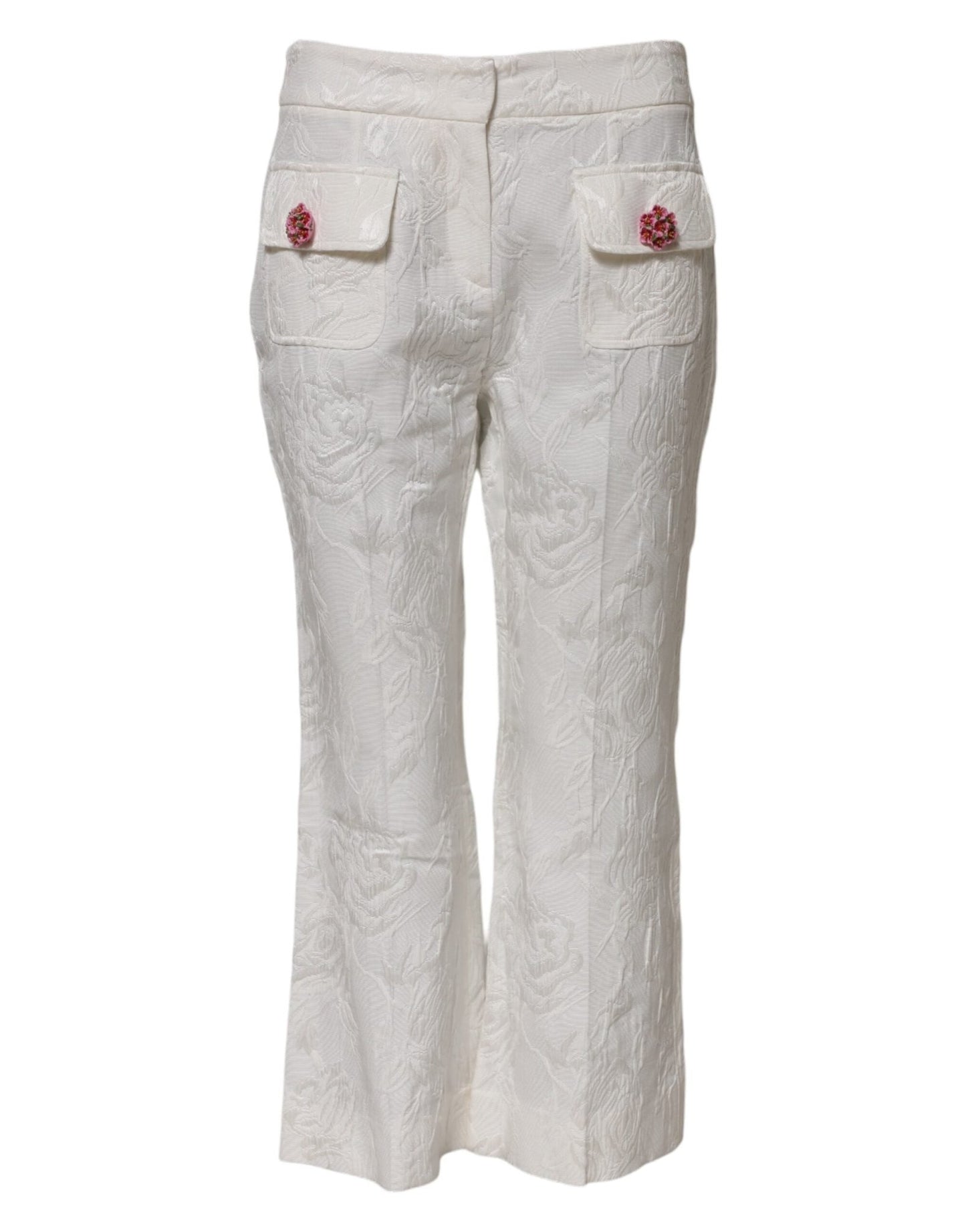 Dolce & Gabbana White Cotton Floral Jacquard Pants – IT38 | XS par Dolce & Gabbana | Disponible sur Sandy Store ByNet