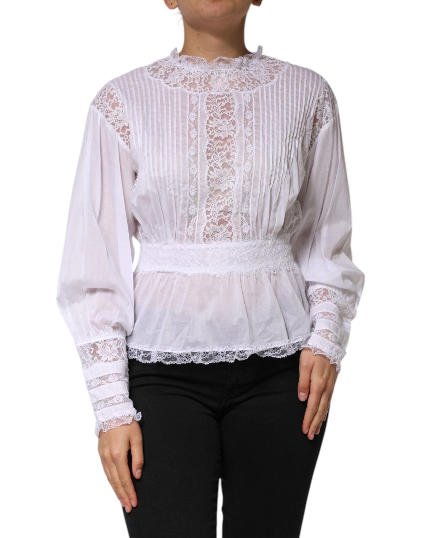 Dolce & Gabbana White Cotton Floral Lace Long Sleeves Top – IT44 | L par Dolce & Gabbana | Disponible sur Sandy Store ByNet