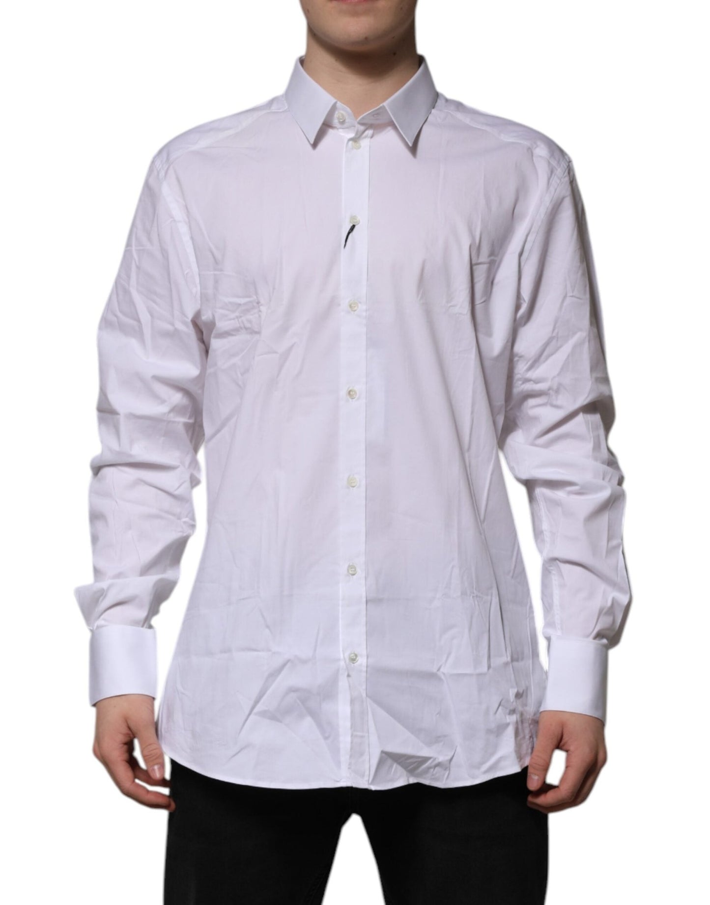 Dolce & Gabbana White Cotton GOLD Long Sleeves Dress Shirt – IT43 | 2XL par Dolce & Gabbana | Disponible sur Sandy Store ByNet