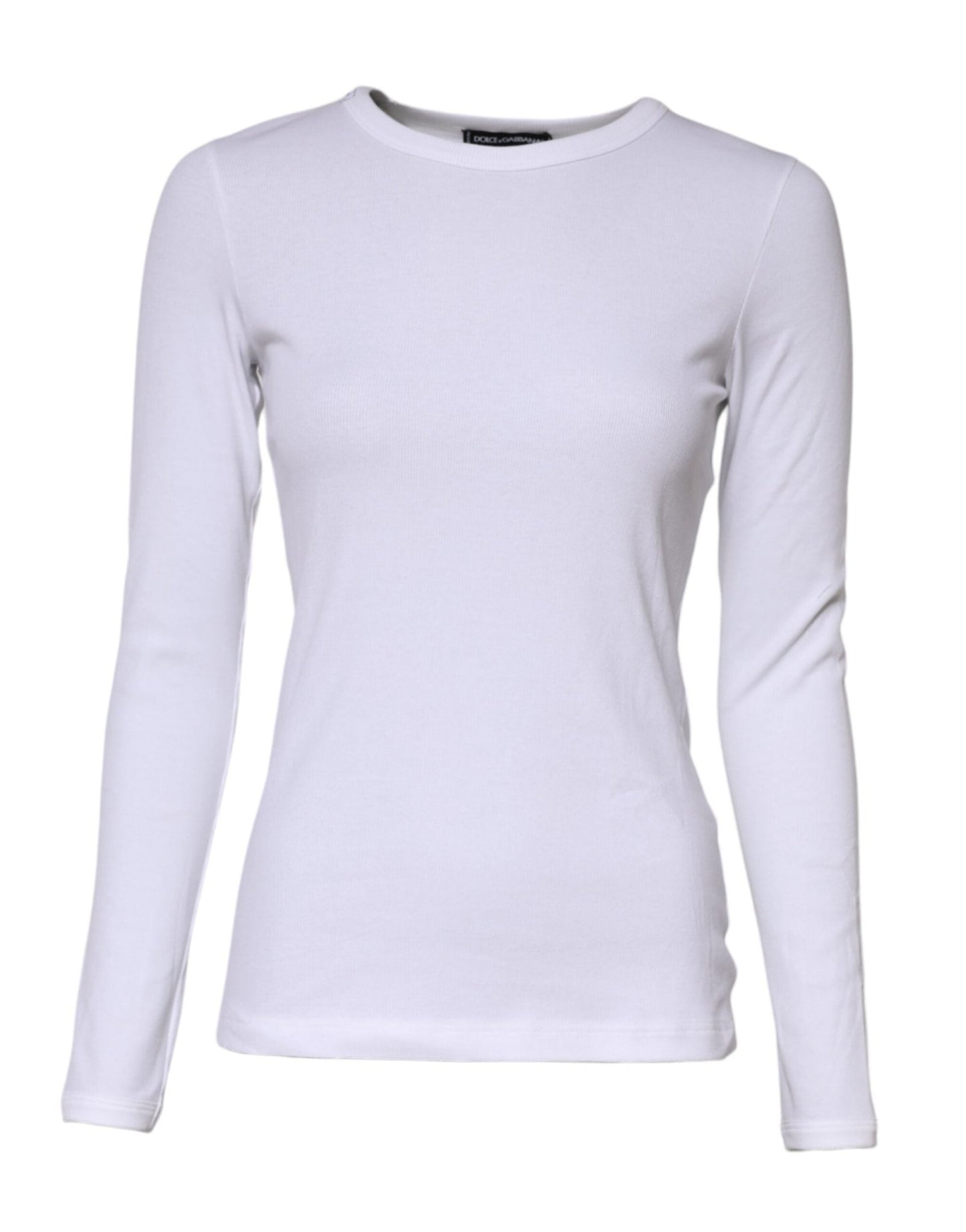 Dolce & Gabbana White Cotton Knit Round Neck Long Sleeves T-shirt – IT2 | S par Dolce & Gabbana | Disponible sur Sandy Store ByNet