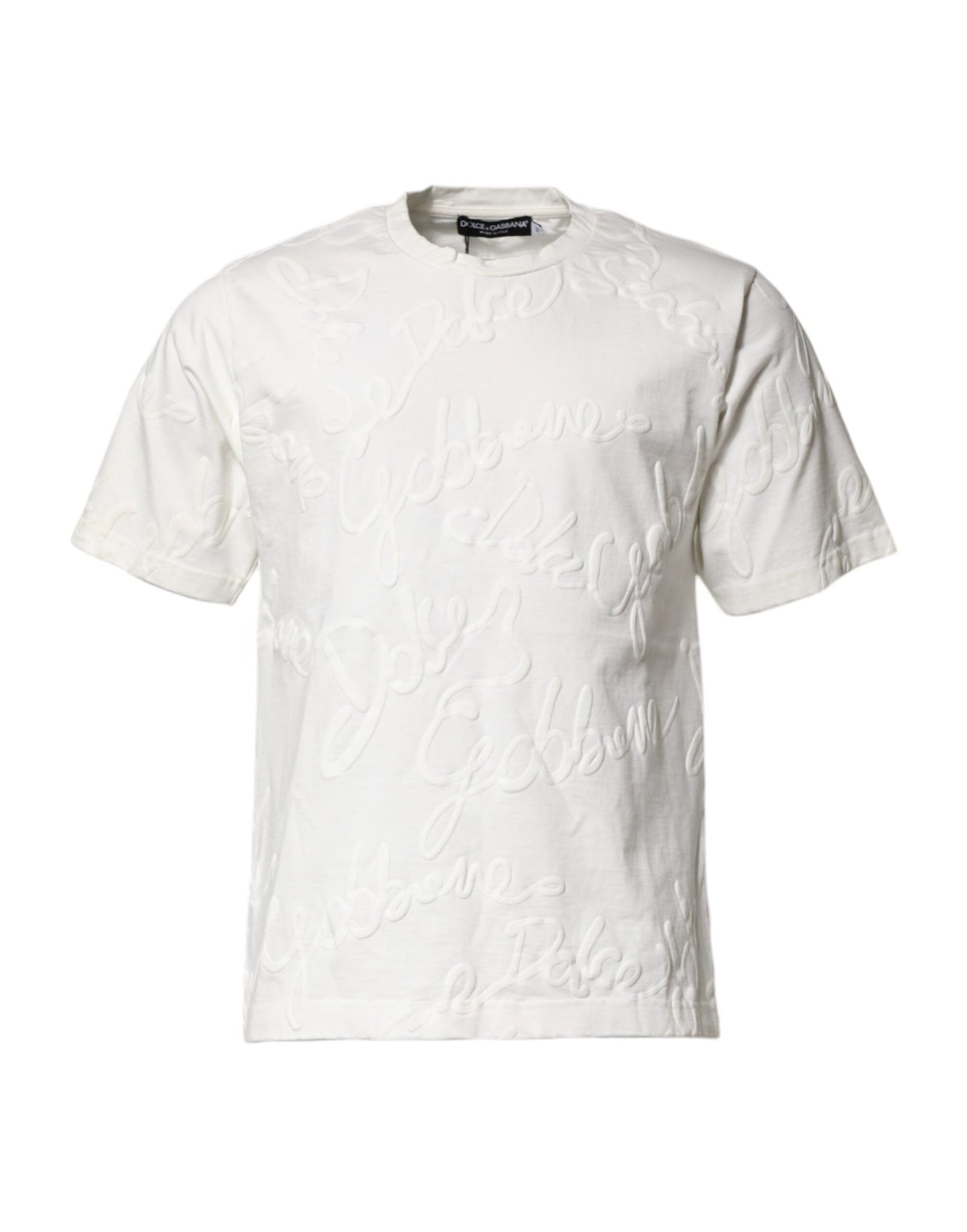 Dolce & Gabbana White Cotton Logo Embossed Crew Neck T-shirt – IT44 | XS par Dolce & Gabbana | Disponible sur Sandy Store ByNet