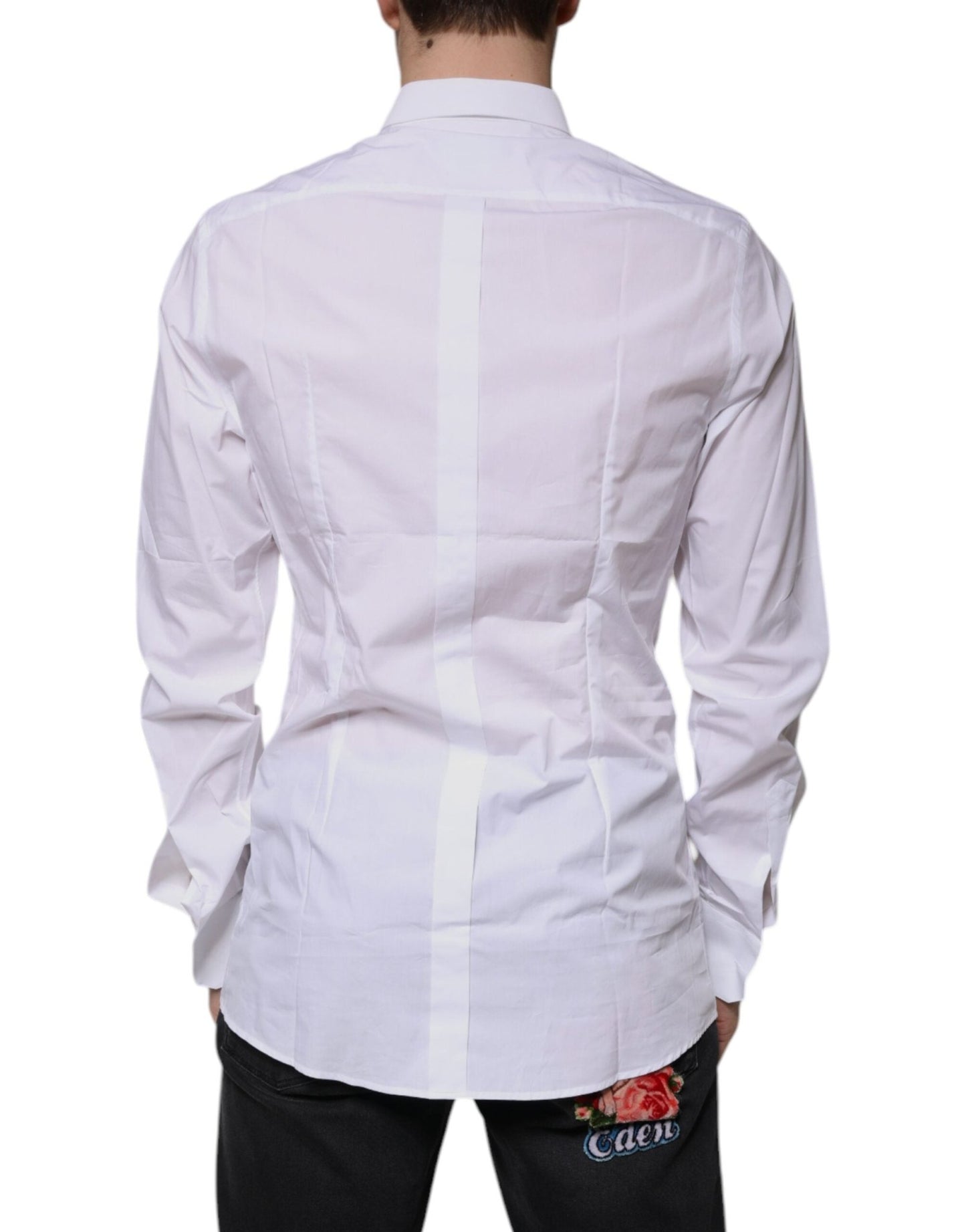 Dolce & Gabbana White Cotton Logo Formal Men GOLD Dress Shirt - Sandy Store ByNet