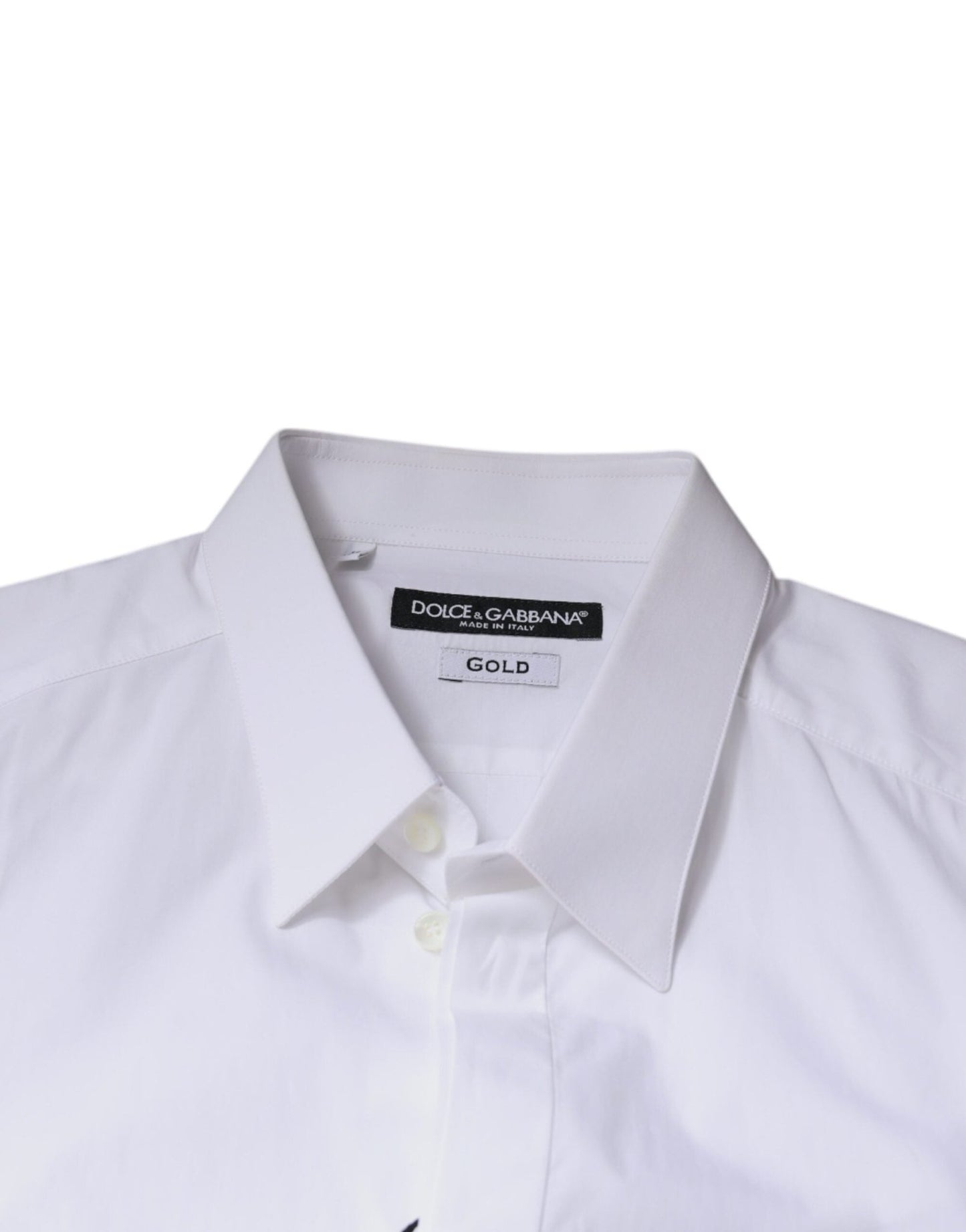 Dolce & Gabbana White Cotton Logo Formal Men GOLD Dress Shirt - Sandy Store ByNet
