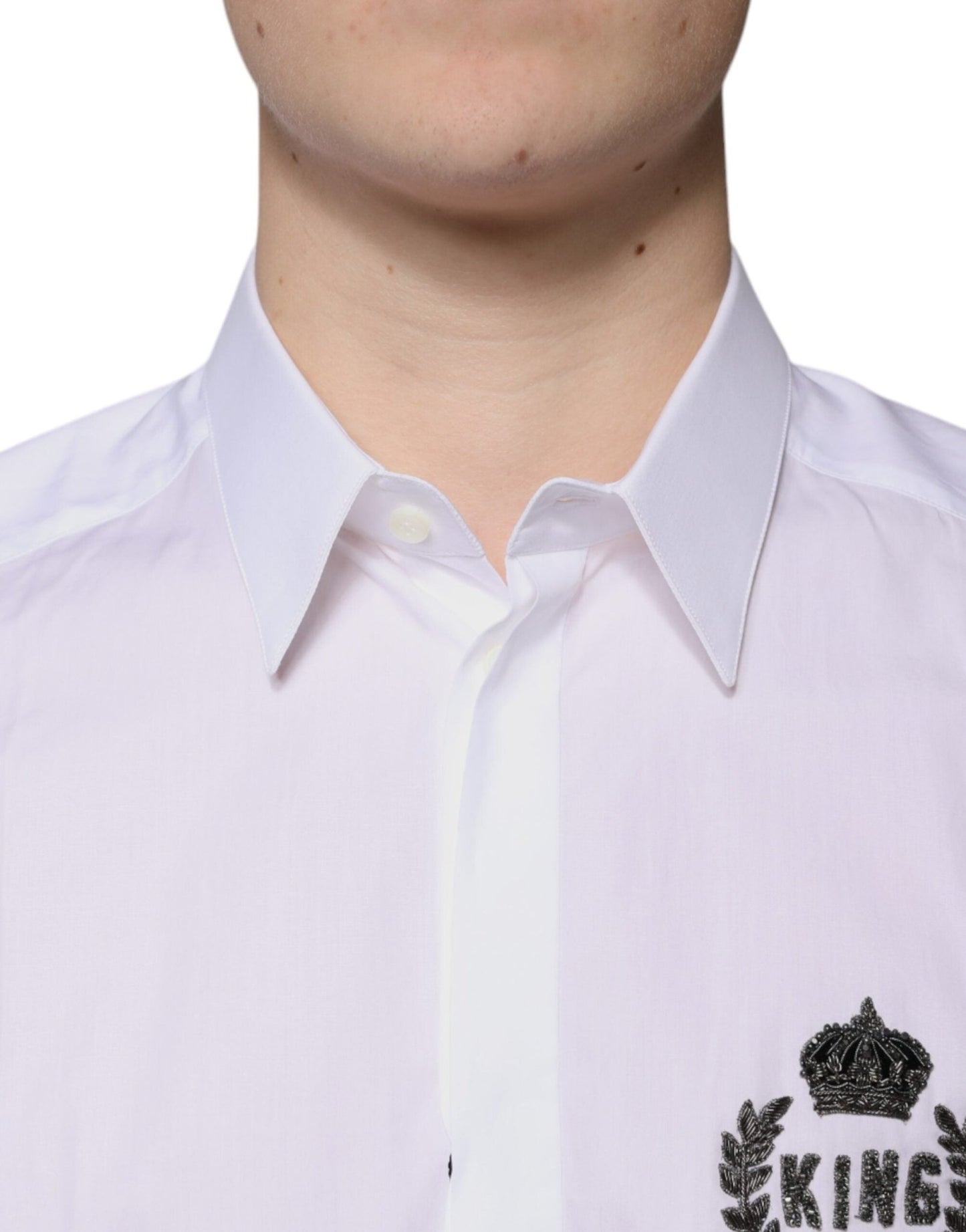 Dolce & Gabbana White Cotton Logo Formal Men GOLD Dress Shirt - Sandy Store ByNet