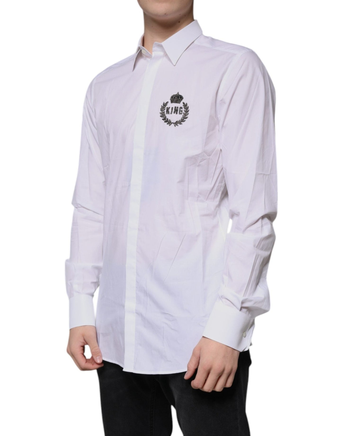Dolce & Gabbana White Cotton Logo Formal Men GOLD Dress Shirt - Sandy Store ByNet