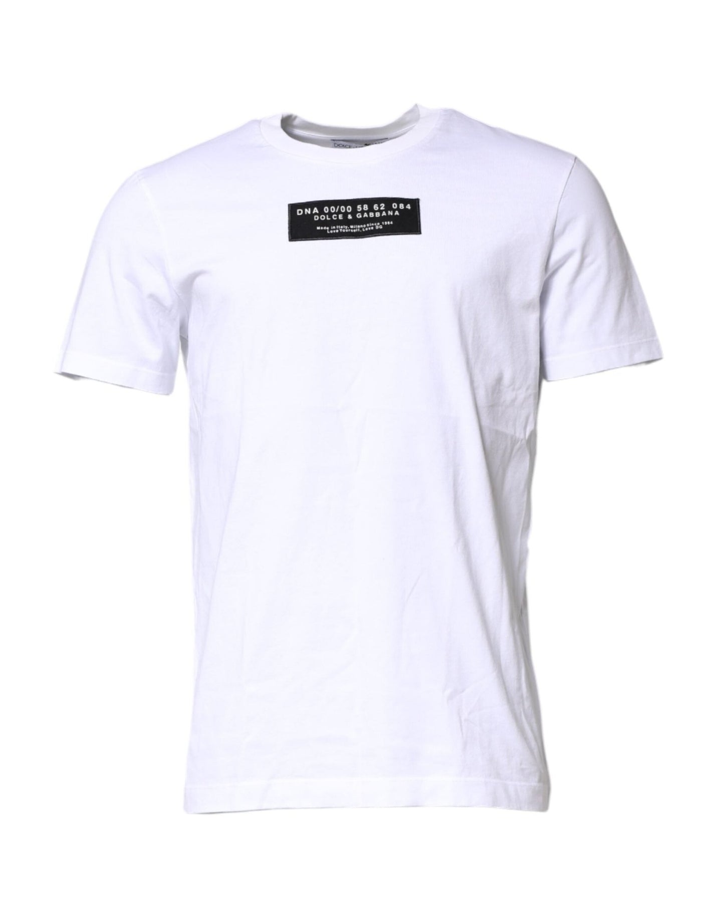 Dolce & Gabbana White Cotton Logo Patch Crew Neck T-shirt – IT48 | M par Dolce & Gabbana | Disponible sur Sandy Store ByNet