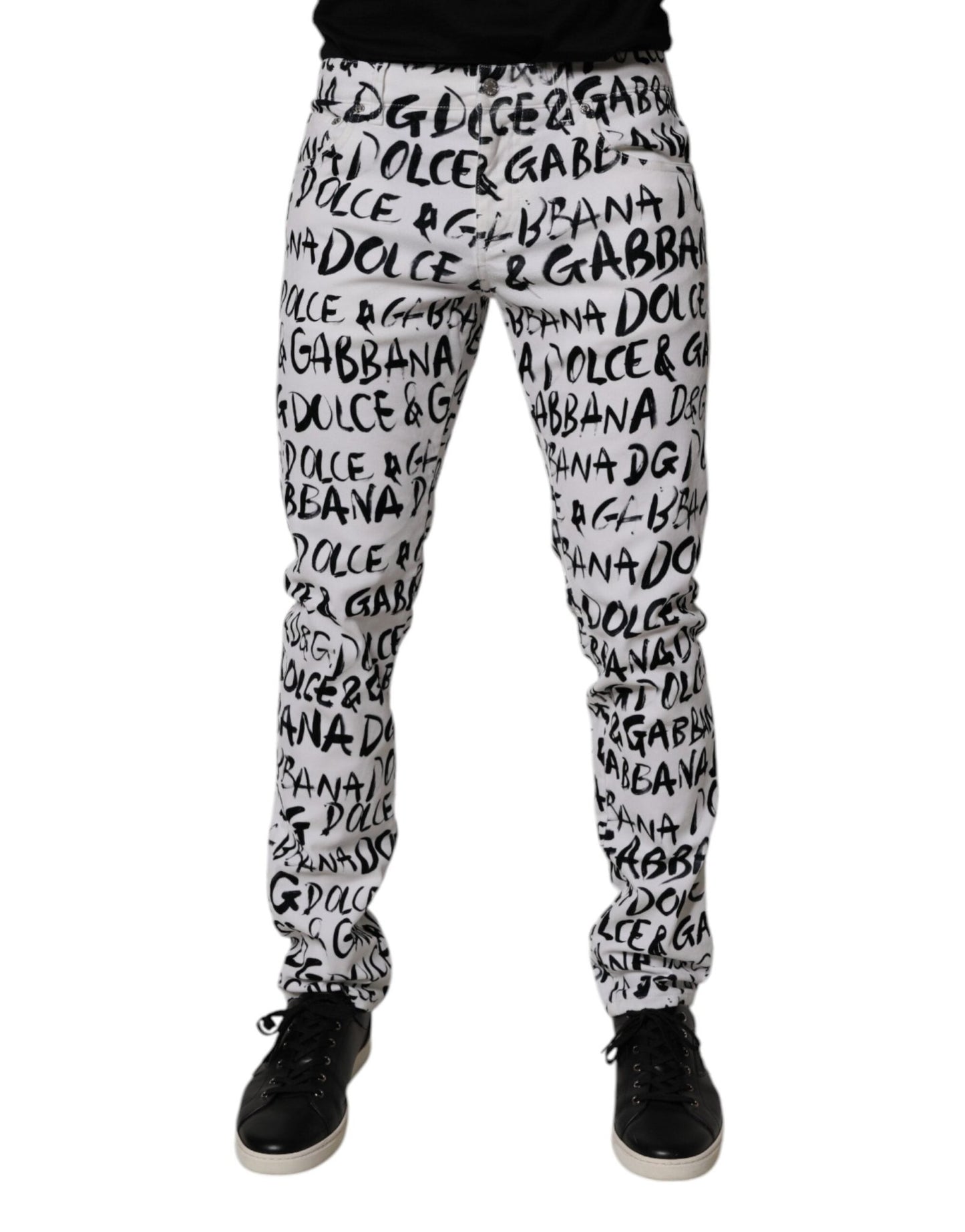 Dolce & Gabbana White Cotton Logo Print Skinny Denim Jeans – IT48 | M par Dolce & Gabbana | Disponible sur Sandy Store ByNet