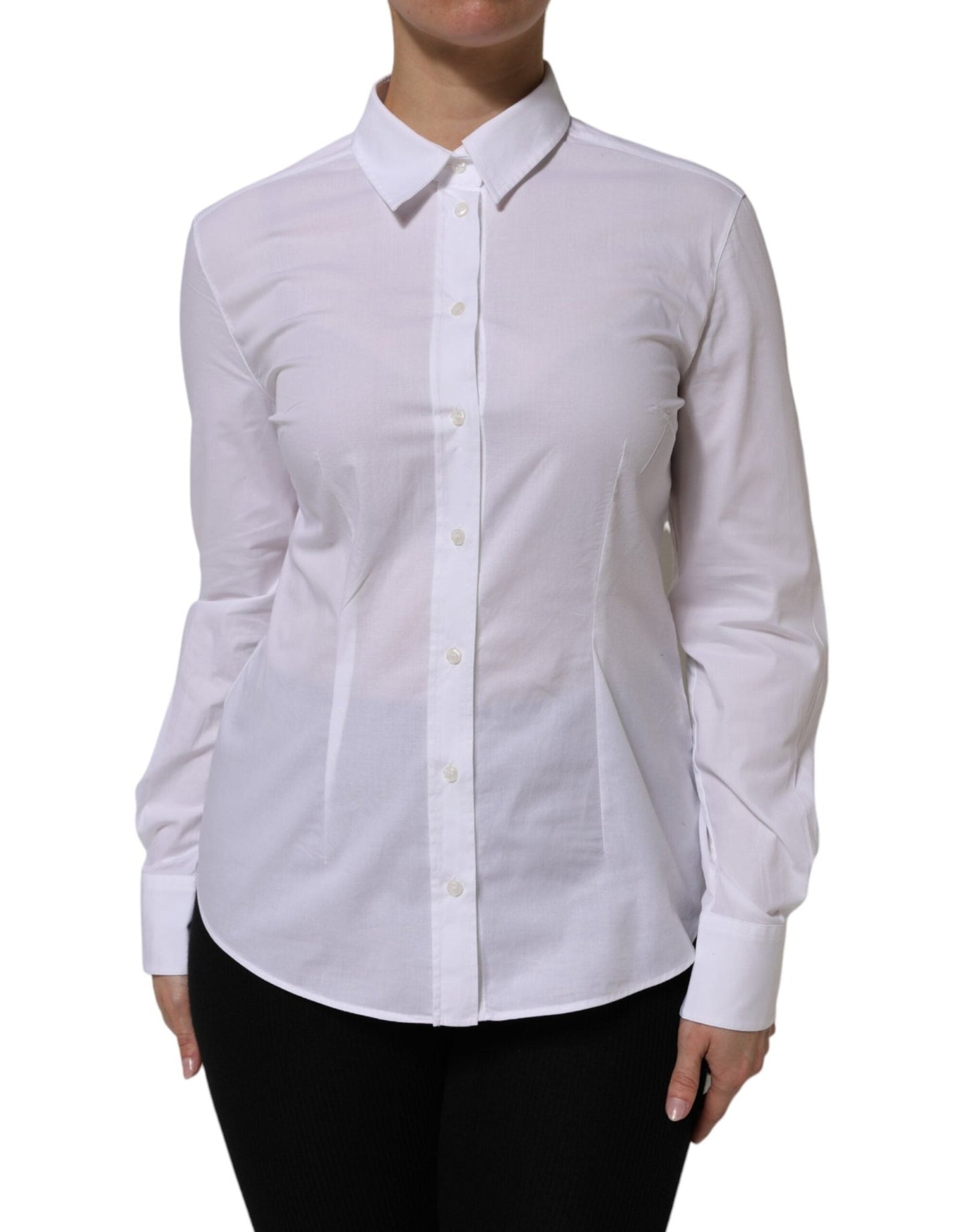 Dolce & Gabbana White Cotton Long Sleeves Collared Top Shirt – IT44 | L par Dolce & Gabbana | Disponible sur Sandy Store ByNet