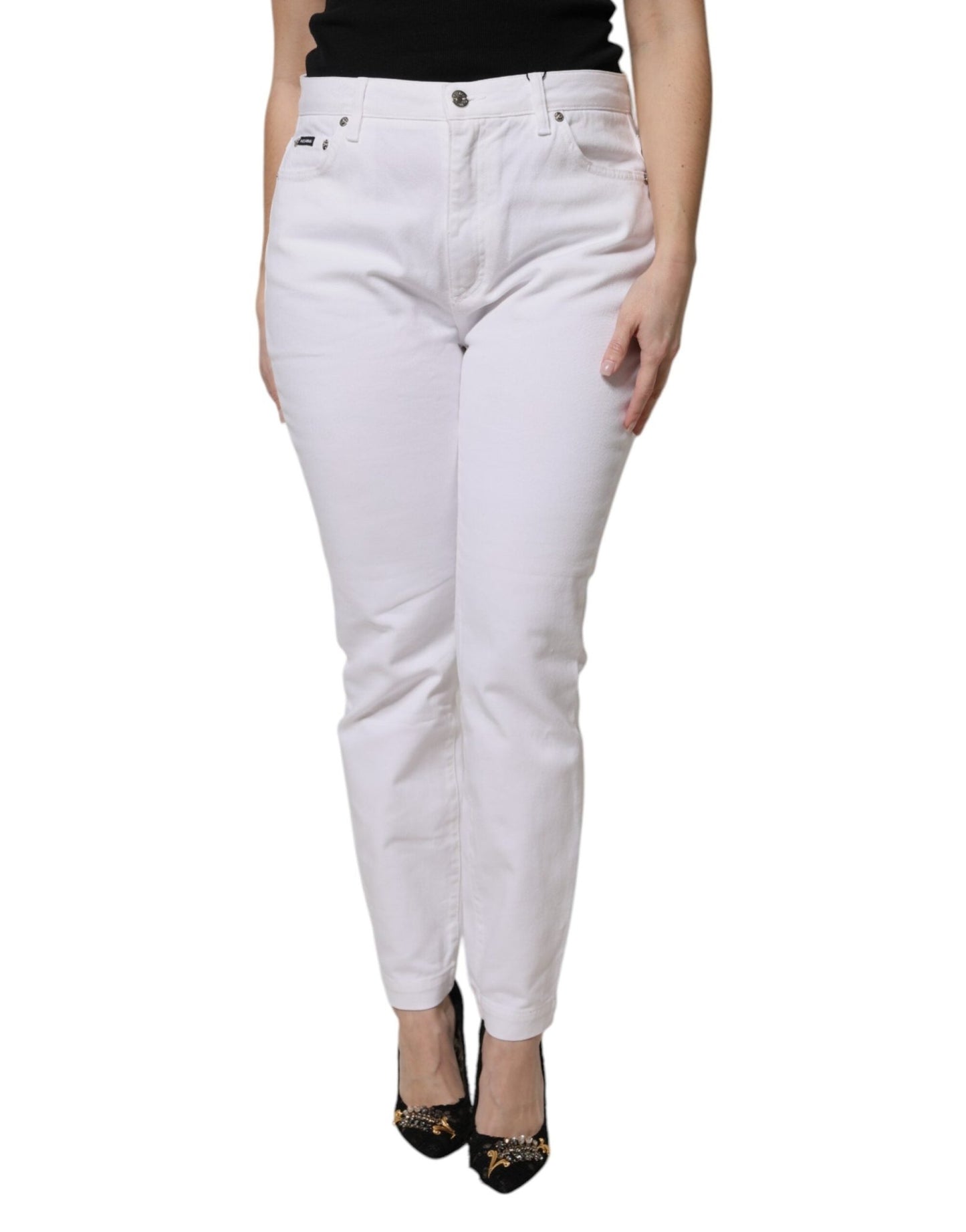 Dolce & Gabbana White Cotton Mid Waist Skinny Denim Jeans – IT48|XXL par Dolce & Gabbana | Disponible sur Sandy Store ByNet
