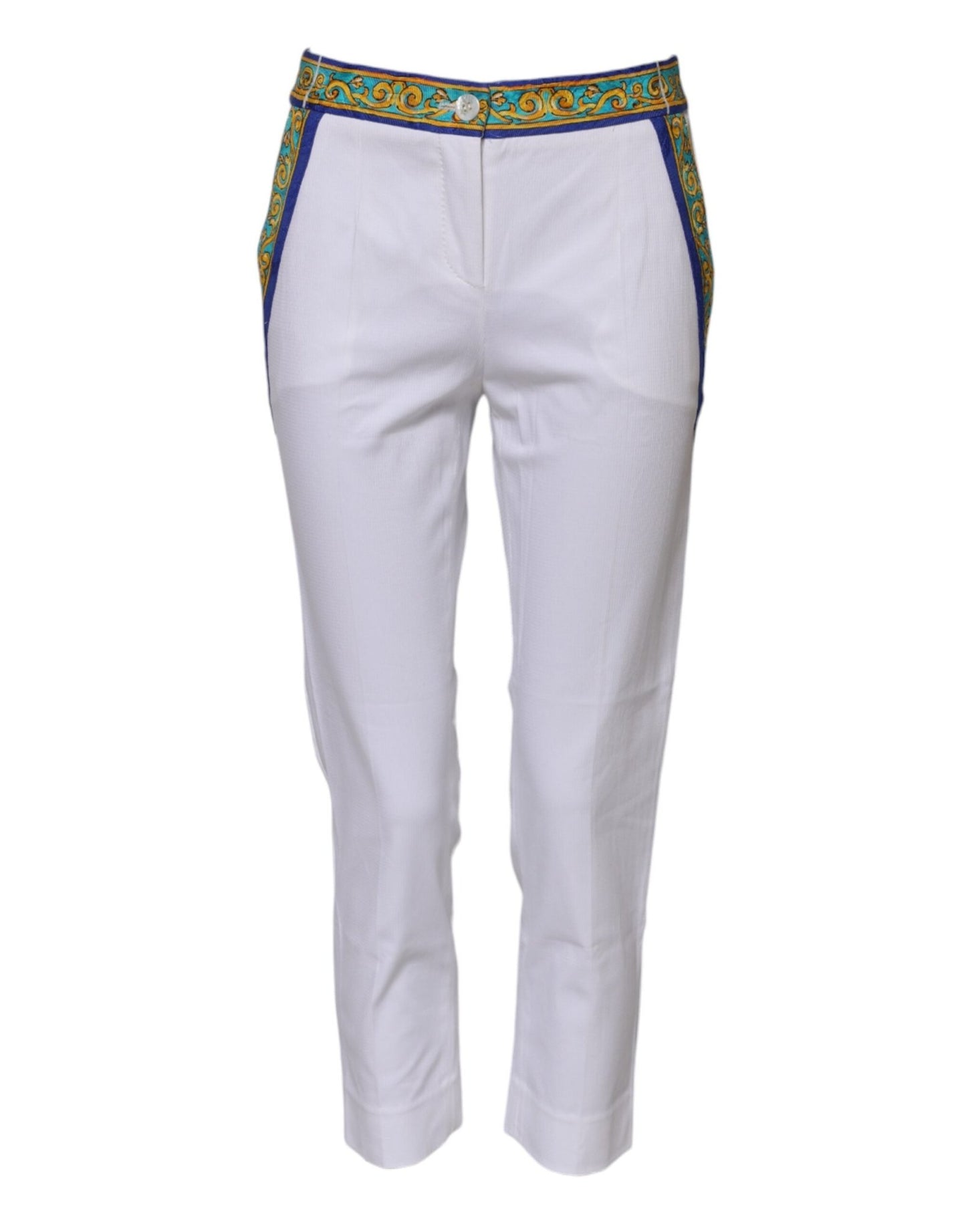 Dolce & Gabbana White Cotton Mid Waist Tapered Trouser Pants – IT36|XXS par Dolce & Gabbana | Disponible sur Sandy Store ByNet