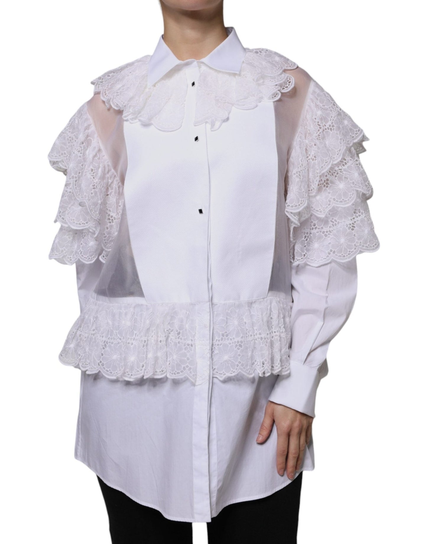 Dolce & Gabbana White Cotton Poplin Shirt Dress Blouse Top – IT44 | L par Dolce & Gabbana | Disponible sur Sandy Store ByNet