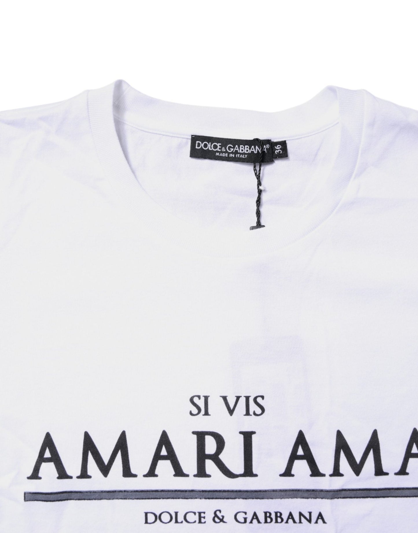 Dolce & Gabbana White Cotton Printed Round Neck Top T-shirt - Sandy Store ByNet