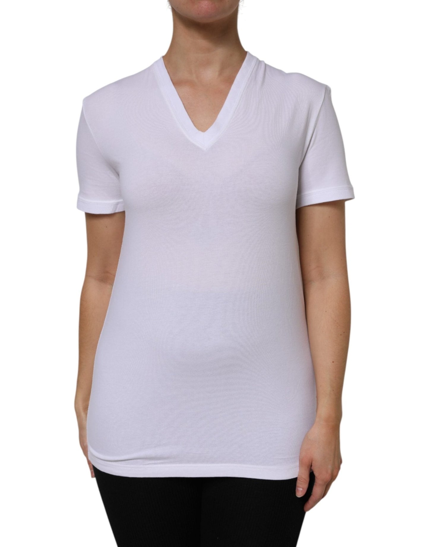 Dolce & Gabbana White Cotton Short Sleeves V - Neck Top T-shirt – IT40|S par Dolce & Gabbana | Disponible sur Sandy Store ByNet