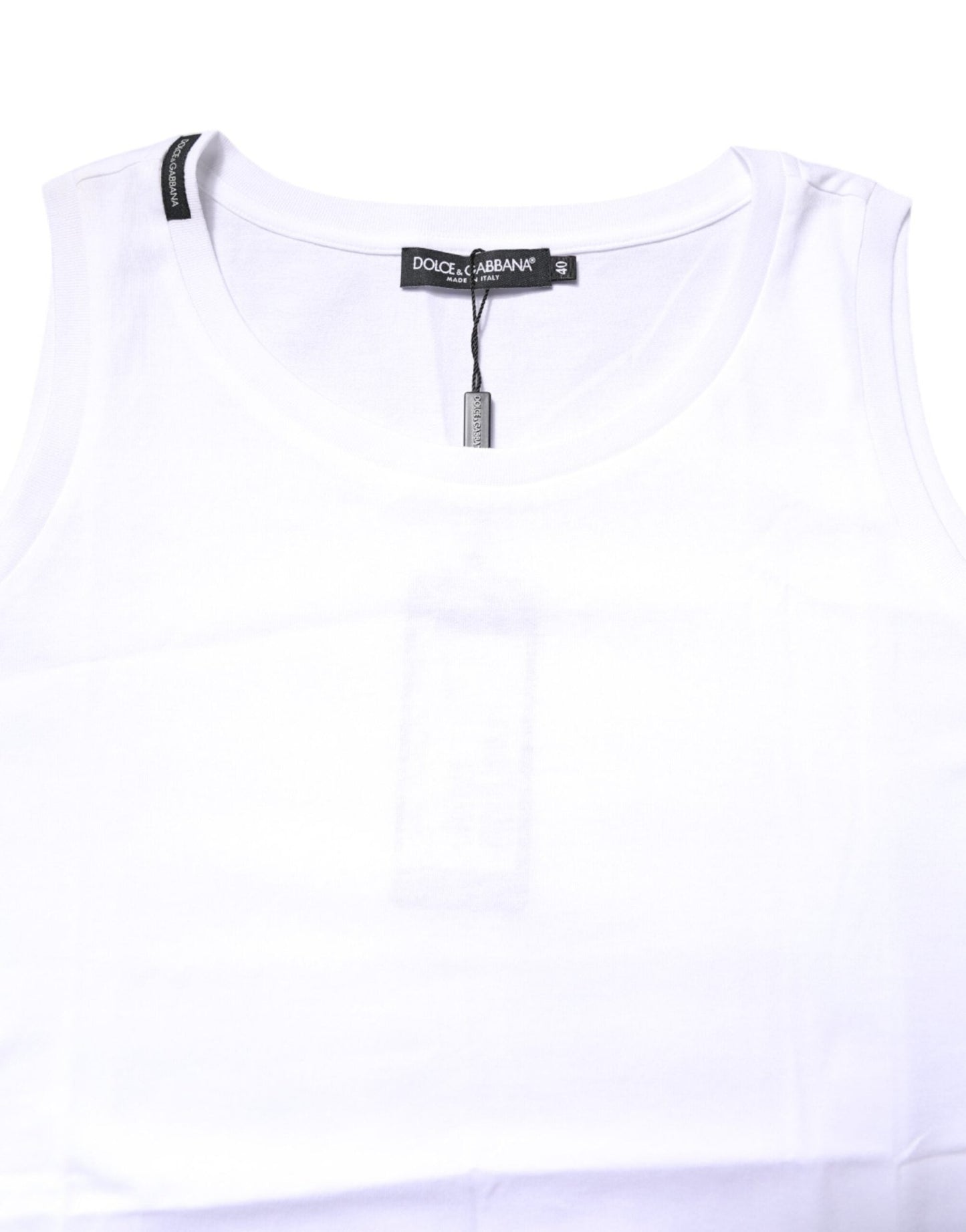 Dolce & Gabbana White Cotton Sleeveless Crew Neck T-shirt - Sandy Store ByNet