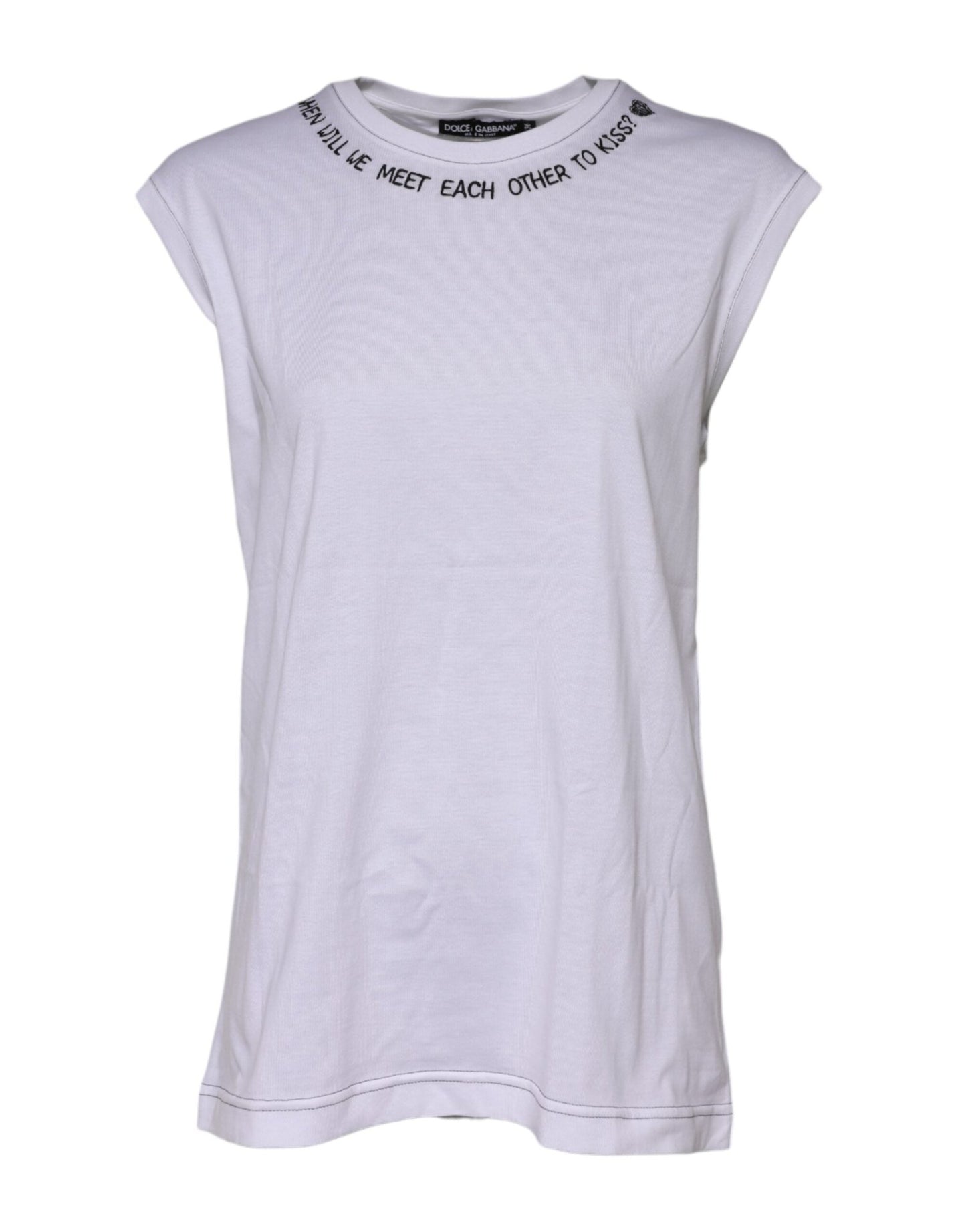 Dolce & Gabbana White Cotton Sleeveless Printed Tank T-shirt – IT36|XXS par Dolce & Gabbana | Disponible sur Sandy Store ByNet