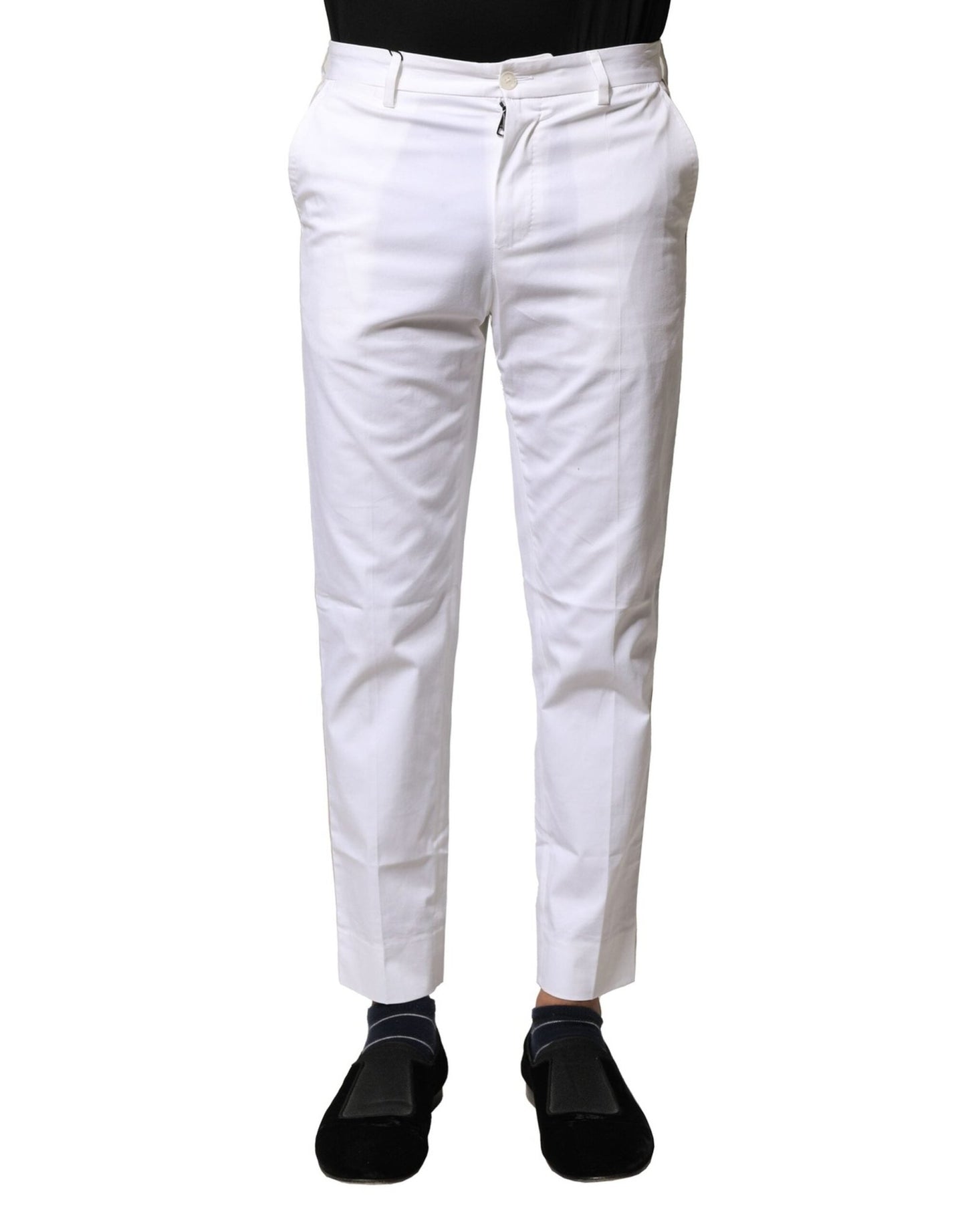 Dolce & Gabbana White Cotton Straight Logo Men Pants – IT44 | XS par Dolce & Gabbana | Disponible sur Sandy Store ByNet