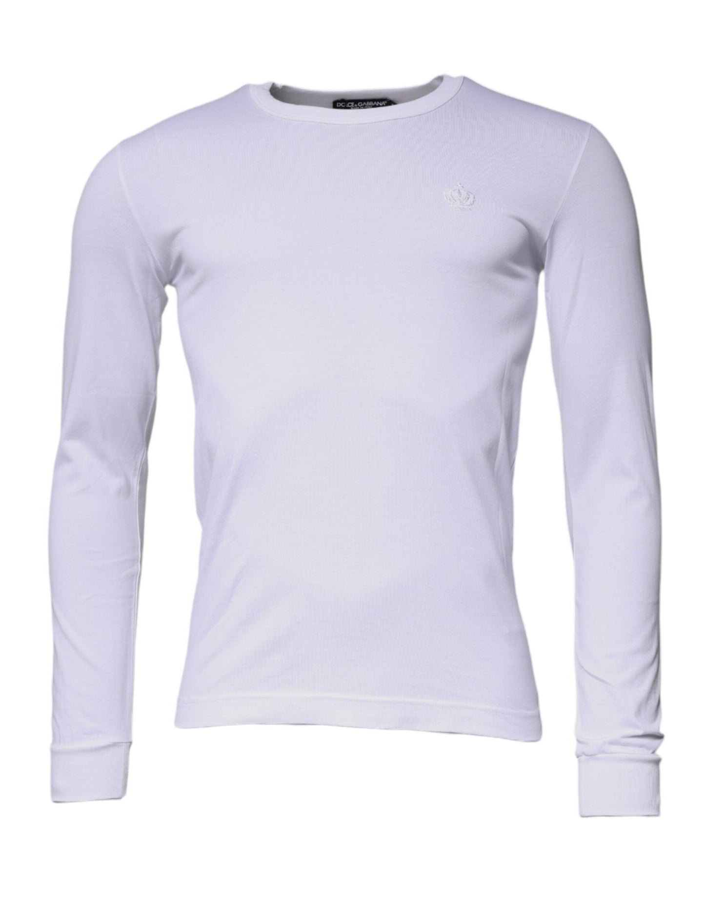 Dolce & Gabbana White Crown Crew Neck Cotton Pullover Sweater - Sandy Store ByNet