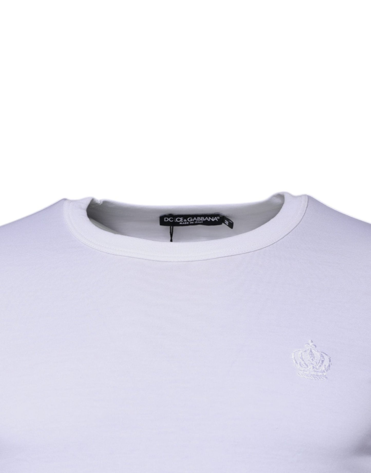 Dolce & Gabbana White Crown Crew Neck Cotton Pullover Sweater - Sandy Store ByNet