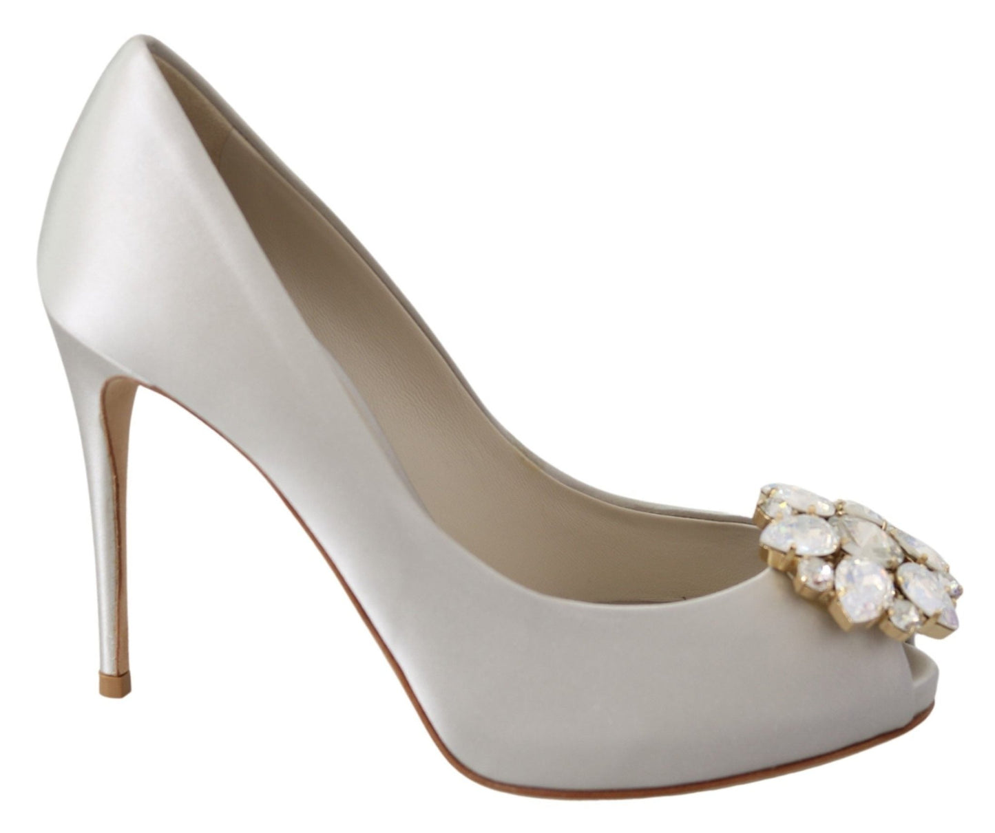 Dolce & Gabbana White Crystal Peep Toe Silk Blend Heels - Sandy Store ByNet