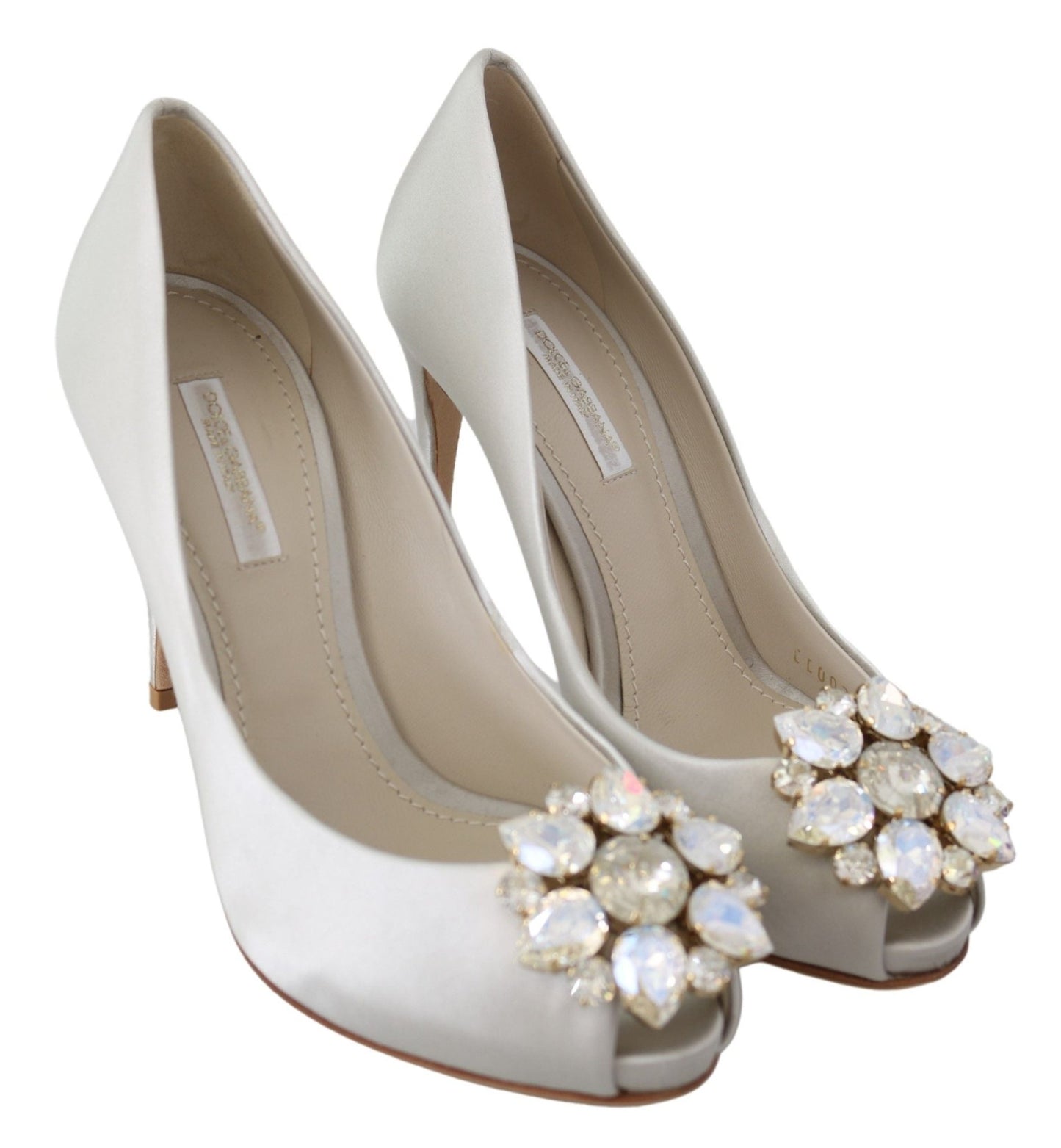 Dolce & Gabbana White Crystal Peep Toe Silk Blend Heels - Sandy Store ByNet