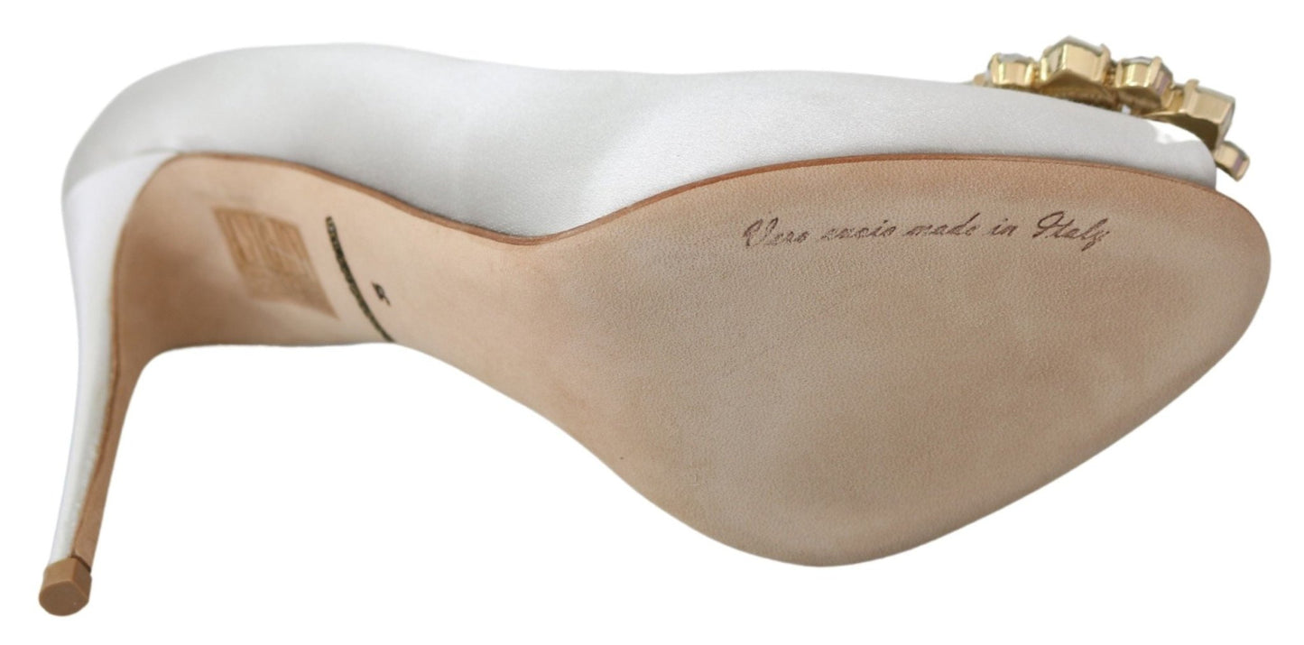 Dolce & Gabbana White Crystal Peep Toe Silk Blend Heels - Sandy Store ByNet