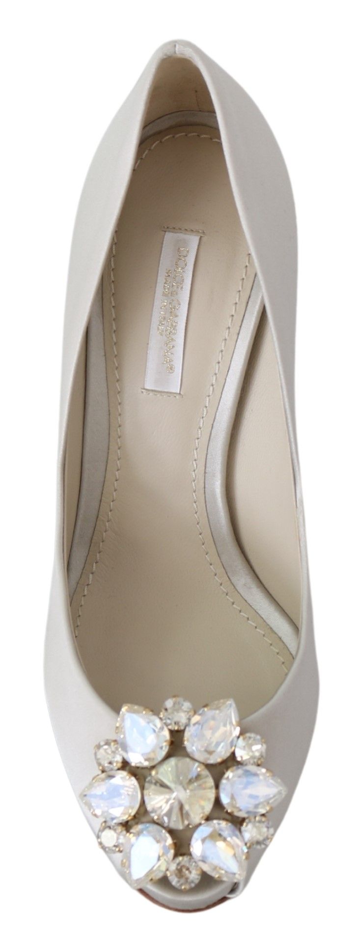 Dolce & Gabbana White Crystal Peep Toe Silk Blend Heels - Sandy Store ByNet