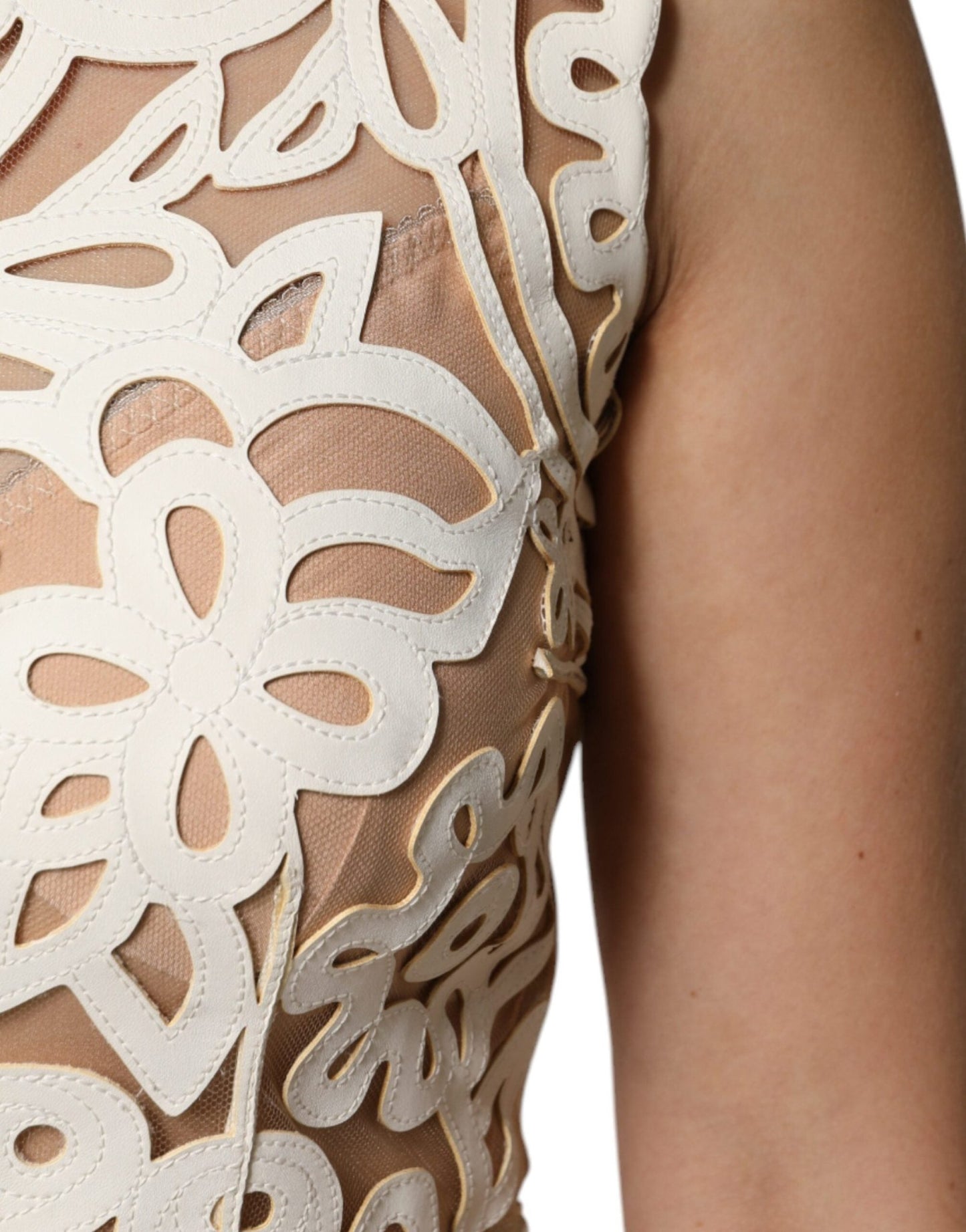 Dolce & Gabbana White Cut Out Leather Sleeveless Midi Dress - Sandy Store ByNet