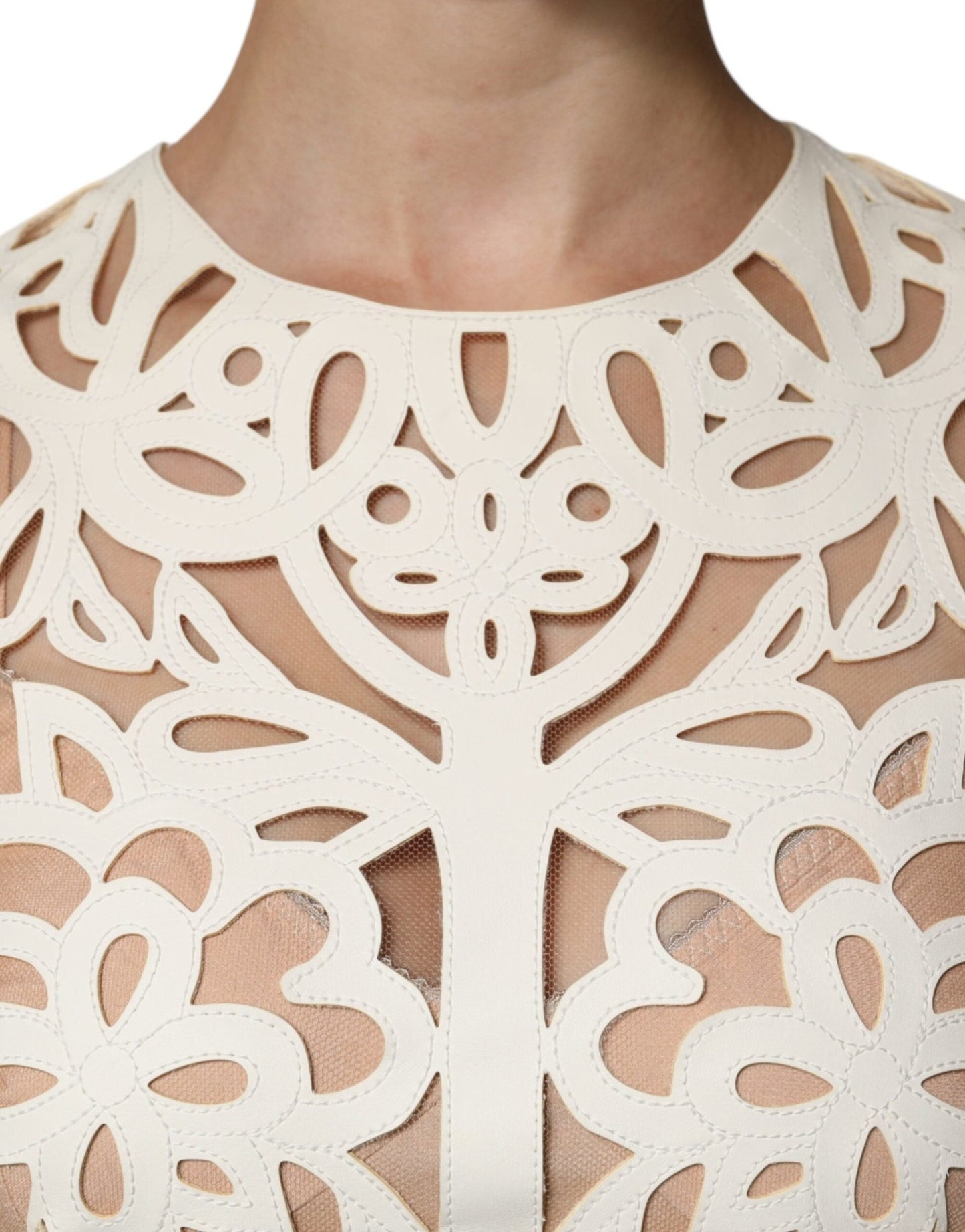 Dolce & Gabbana White Cut Out Leather Sleeveless Midi Dress - Sandy Store ByNet