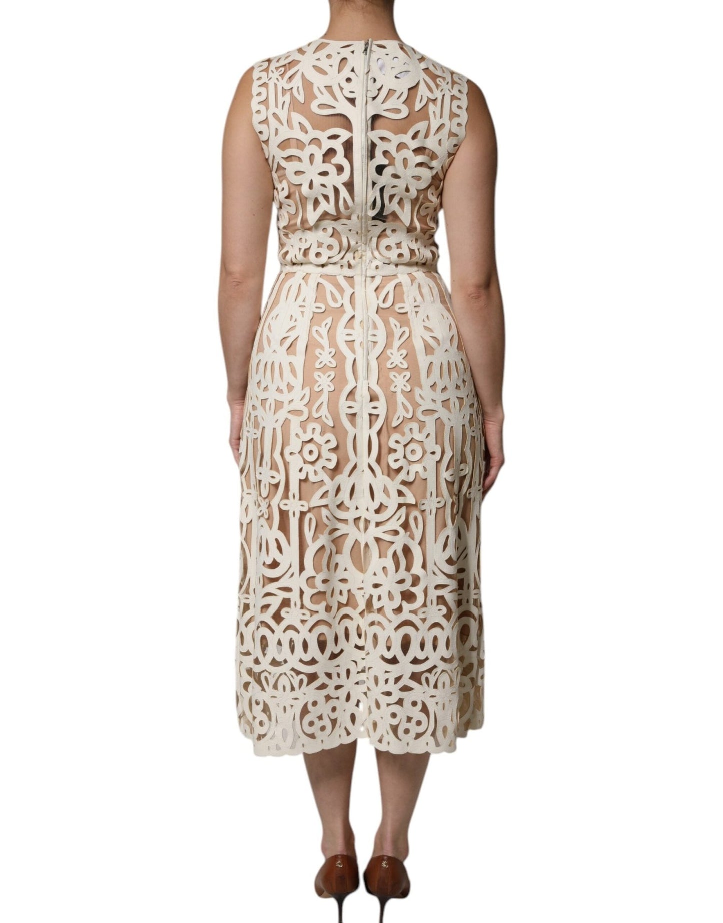 Dolce & Gabbana White Cut Out Leather Sleeveless Midi Dress - Sandy Store ByNet