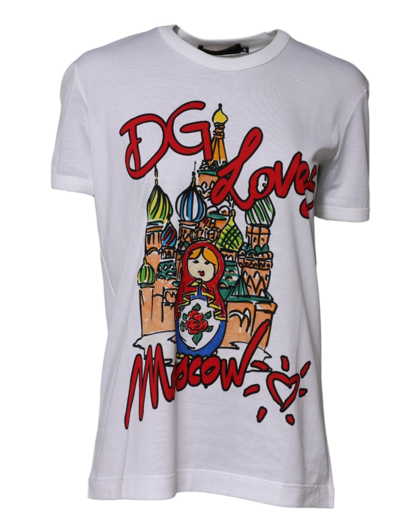 Dolce & Gabbana White DG Loves Moscow Cotton Crew Neck T-shirt – IT36|XXS par Dolce & Gabbana | Disponible sur Sandy Store ByNet