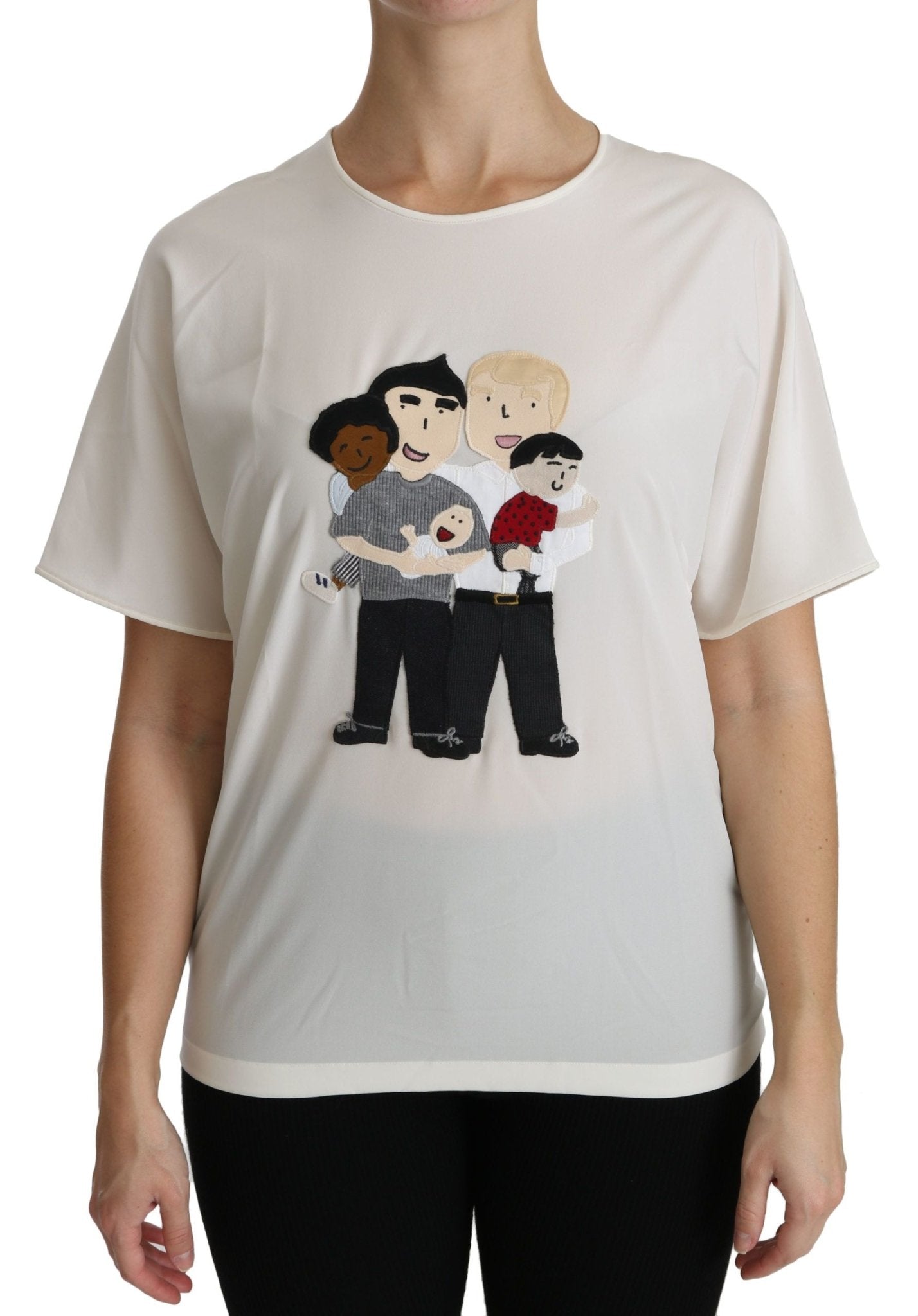 Dolce & Gabbana White dgfamily Patch Short Sleeve Blouse Top – IT36 | XS par Dolce & Gabbana | Disponible sur Sandy Store ByNet