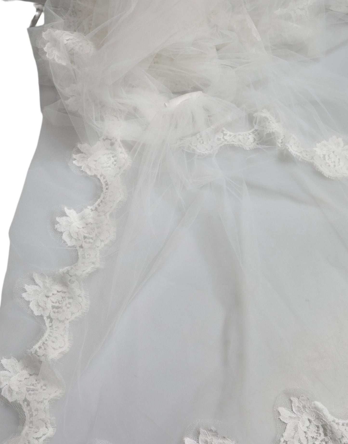 Dolce & Gabbana White Floral Lace Nylon Floor Length Wedding Veil - Sandy Store ByNet